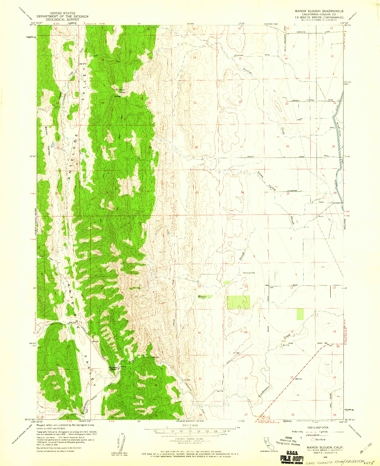 USGS 1:24000-SCALE QUADRANGLE FOR MANOR SLOUGH, CA 1958