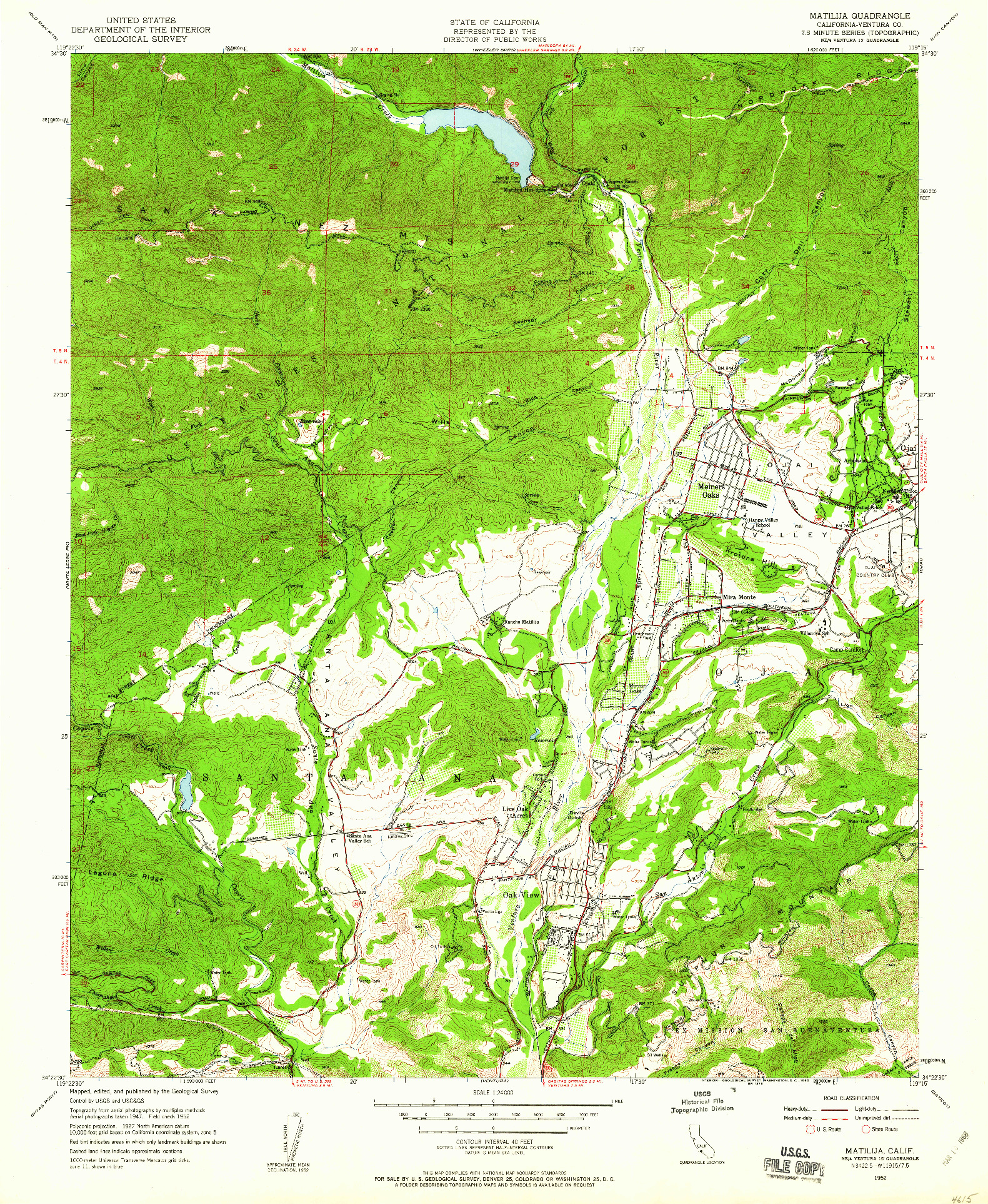 USGS 1:24000-SCALE QUADRANGLE FOR MATILIJA, CA 1952