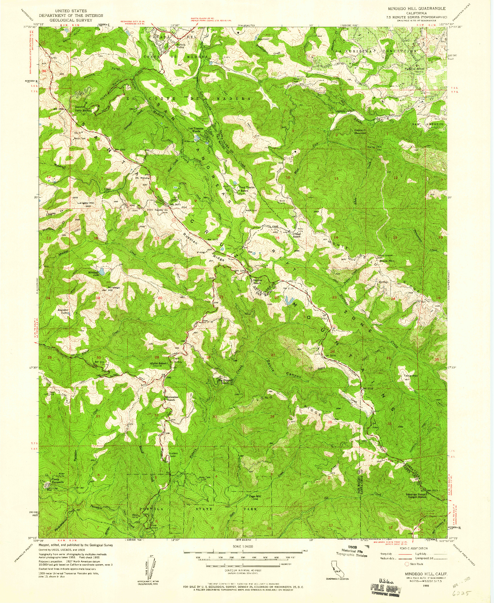 USGS 1:24000-SCALE QUADRANGLE FOR MINDEGO HILL, CA 1955