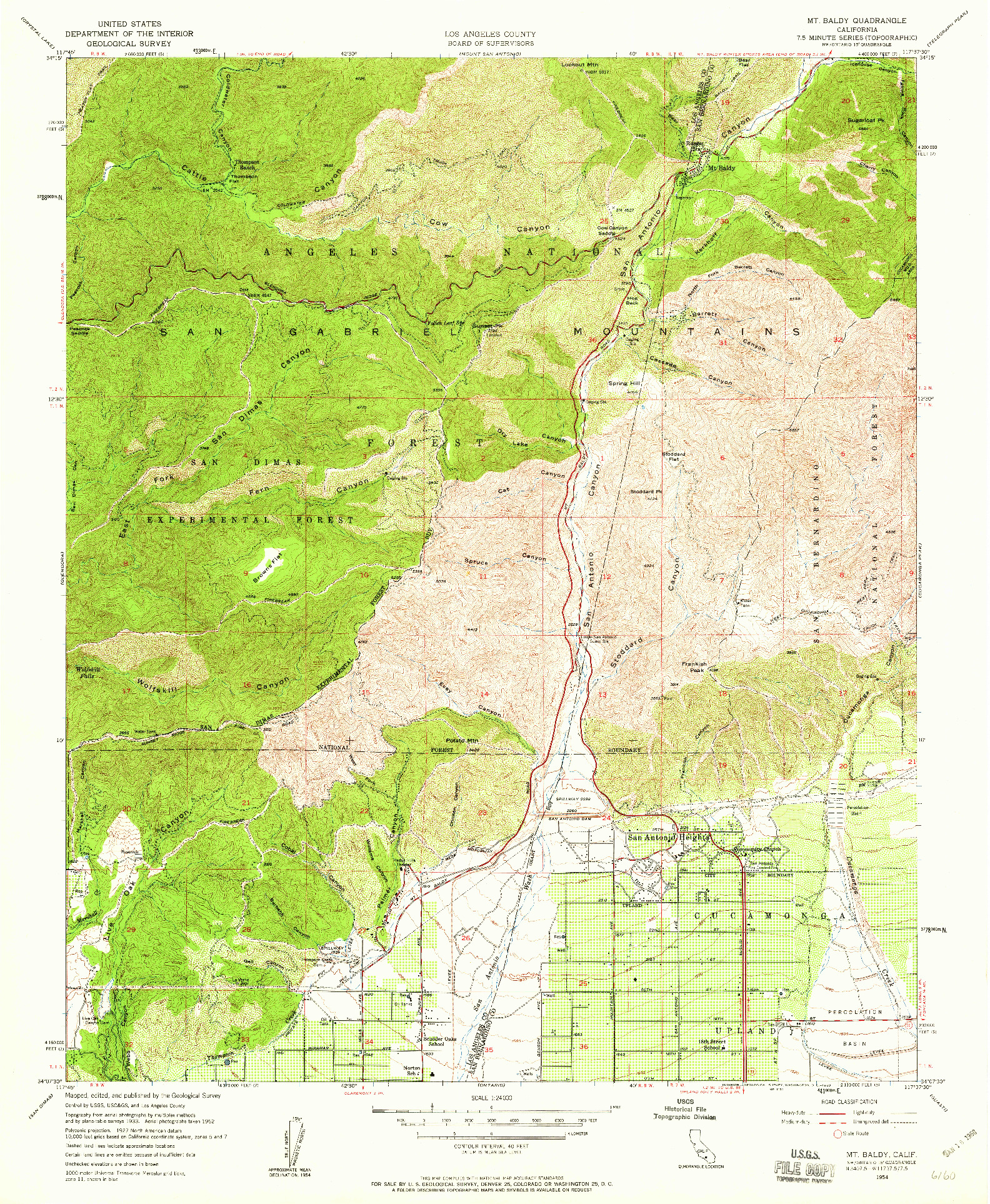 USGS 1:24000-SCALE QUADRANGLE FOR MT. BALDY, CA 1954