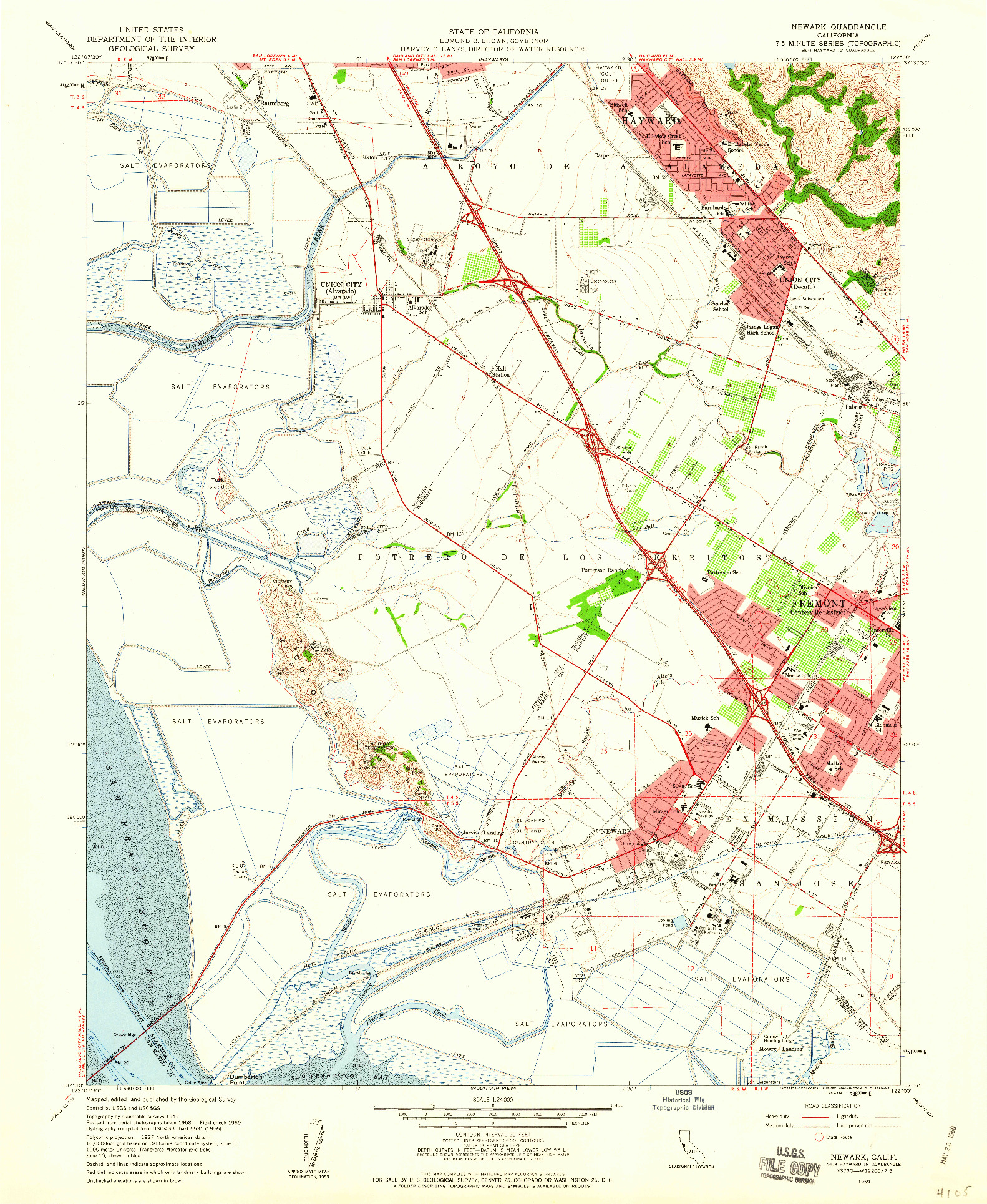 USGS 1:24000-SCALE QUADRANGLE FOR NEWARK, CA 1959