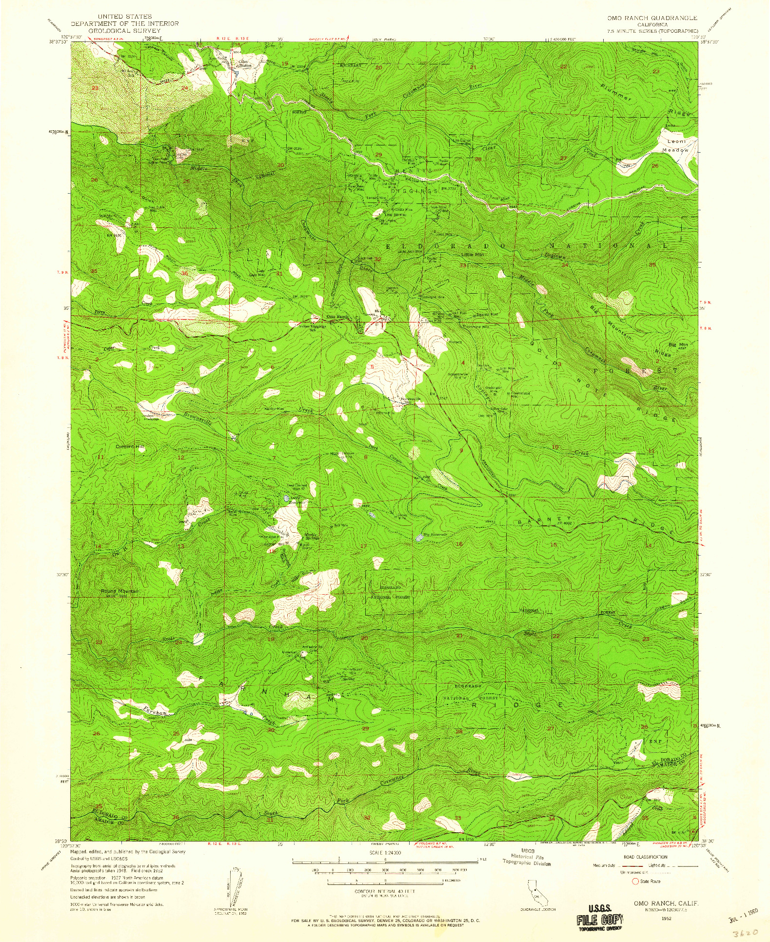 USGS 1:24000-SCALE QUADRANGLE FOR OMO RANCH, CA 1952