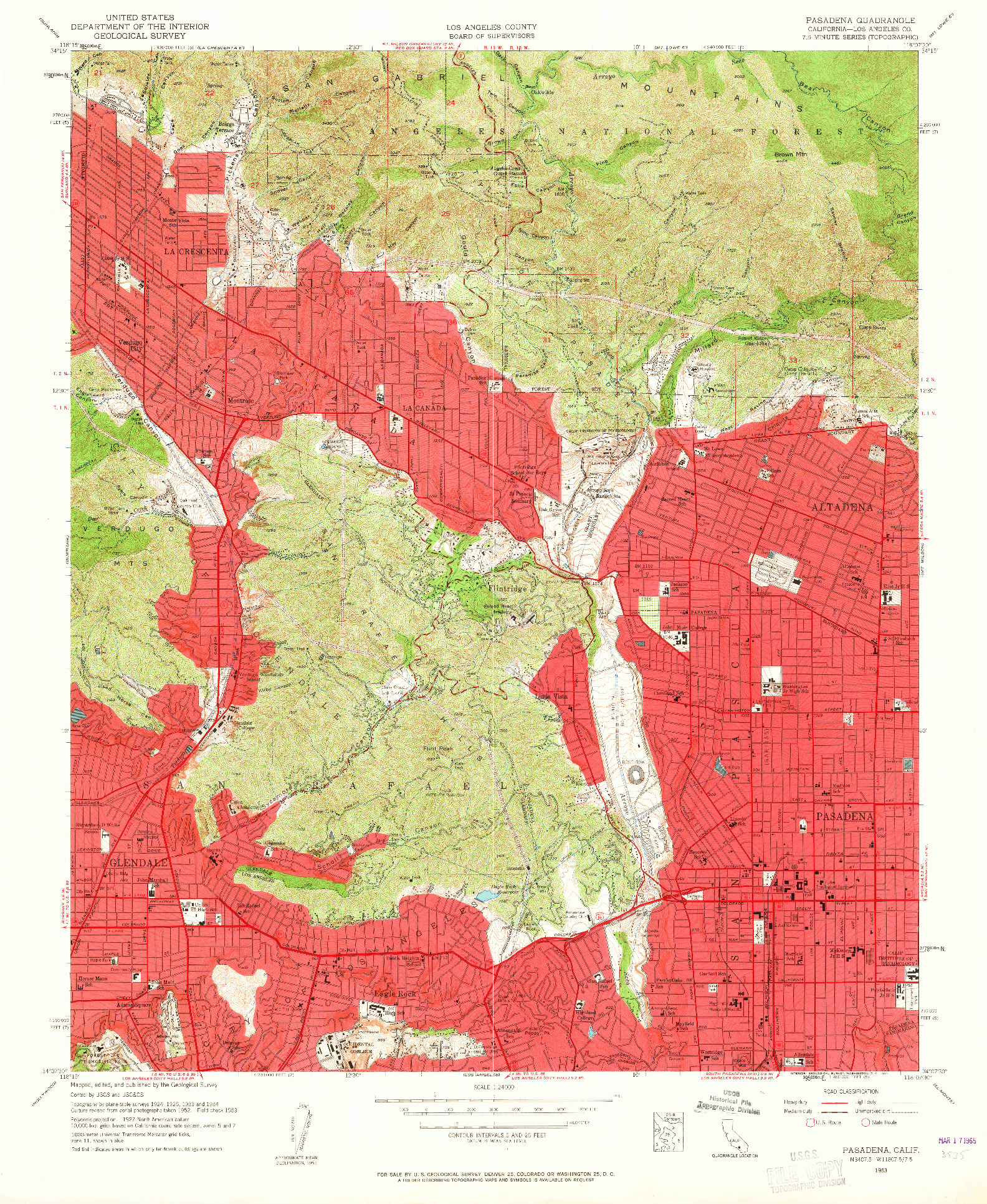 USGS 1:24000-SCALE QUADRANGLE FOR PASADENA, CA 1953