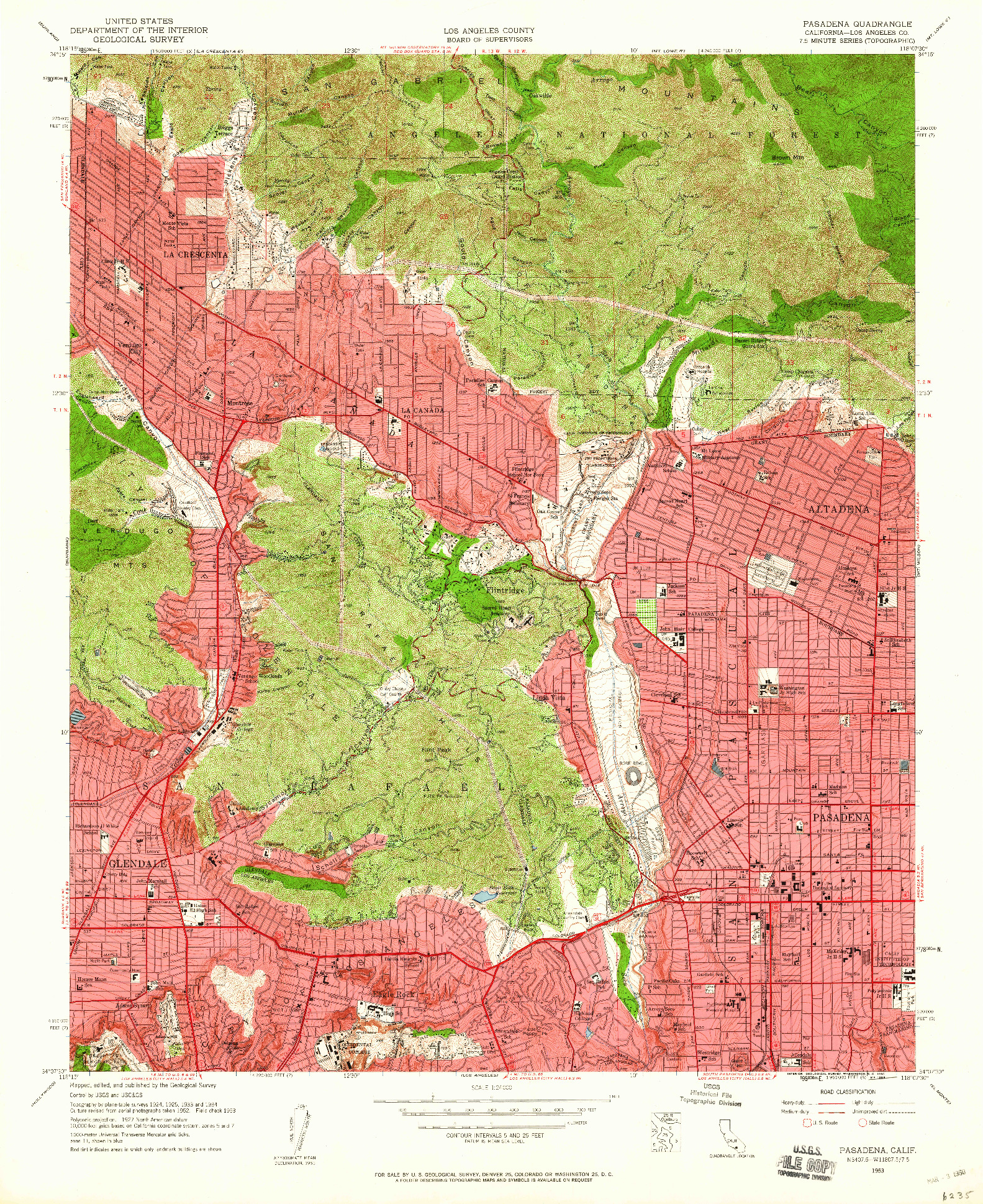 USGS 1:24000-SCALE QUADRANGLE FOR PASADENA, CA 1953