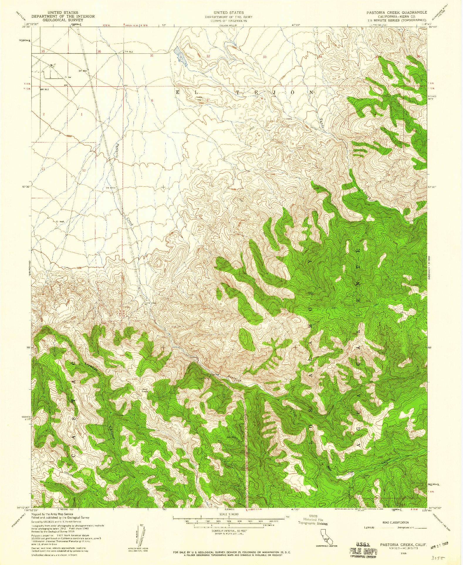 USGS 1:24000-SCALE QUADRANGLE FOR PASTORIA CREEK, CA 1958