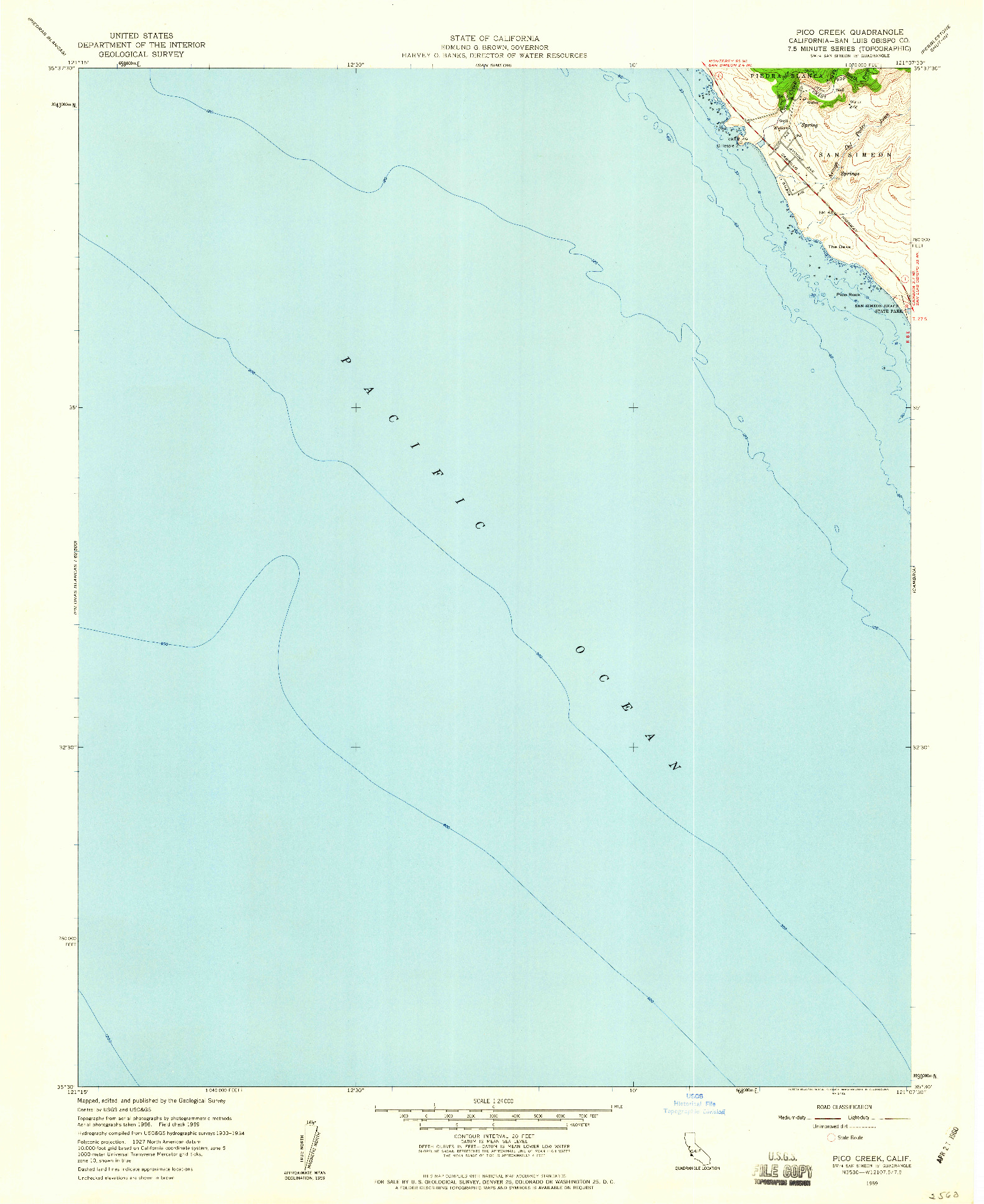 USGS 1:24000-SCALE QUADRANGLE FOR PICO CREEK, CA 1959