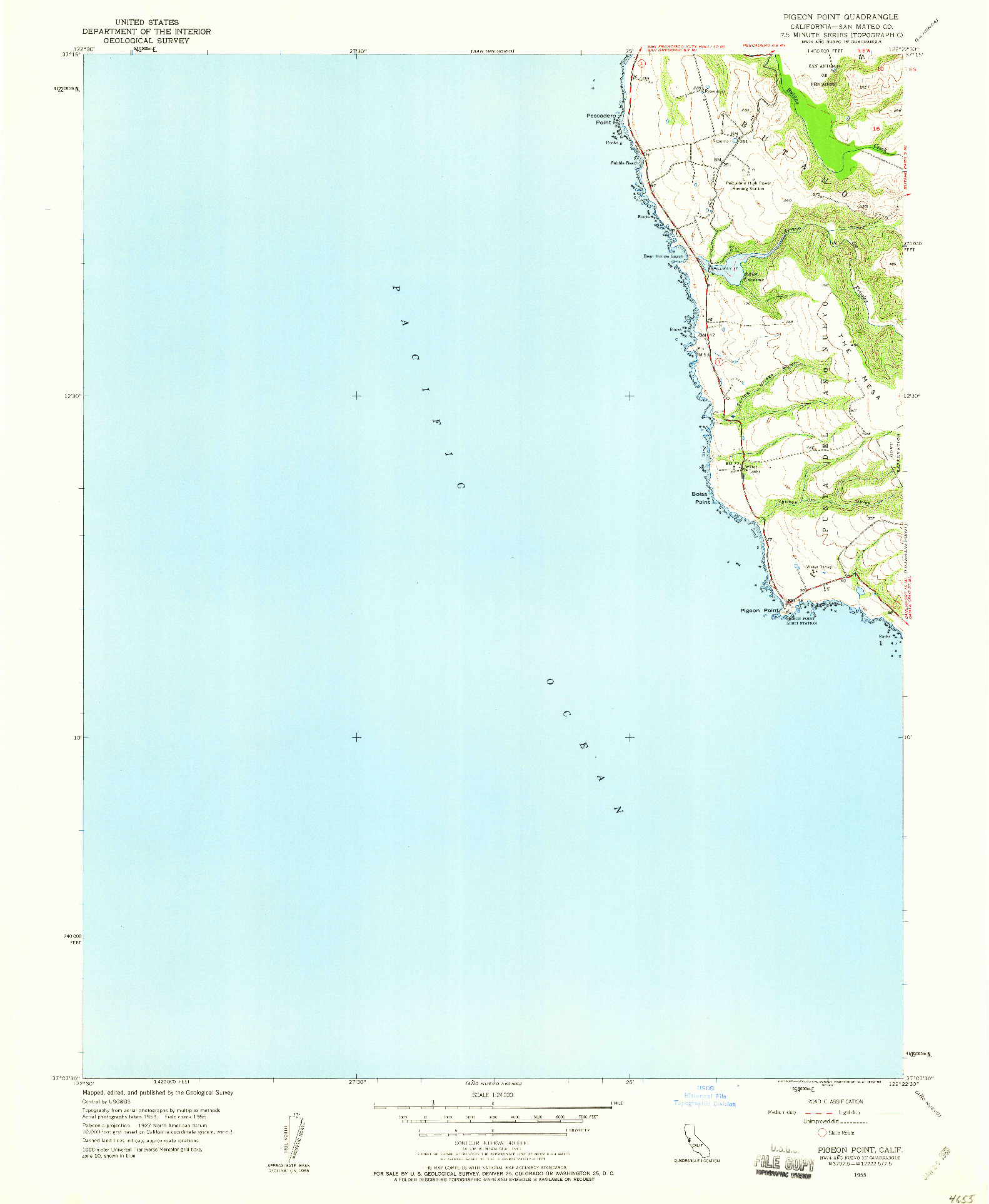 USGS 1:24000-SCALE QUADRANGLE FOR PIGEON POINT, CA 1955