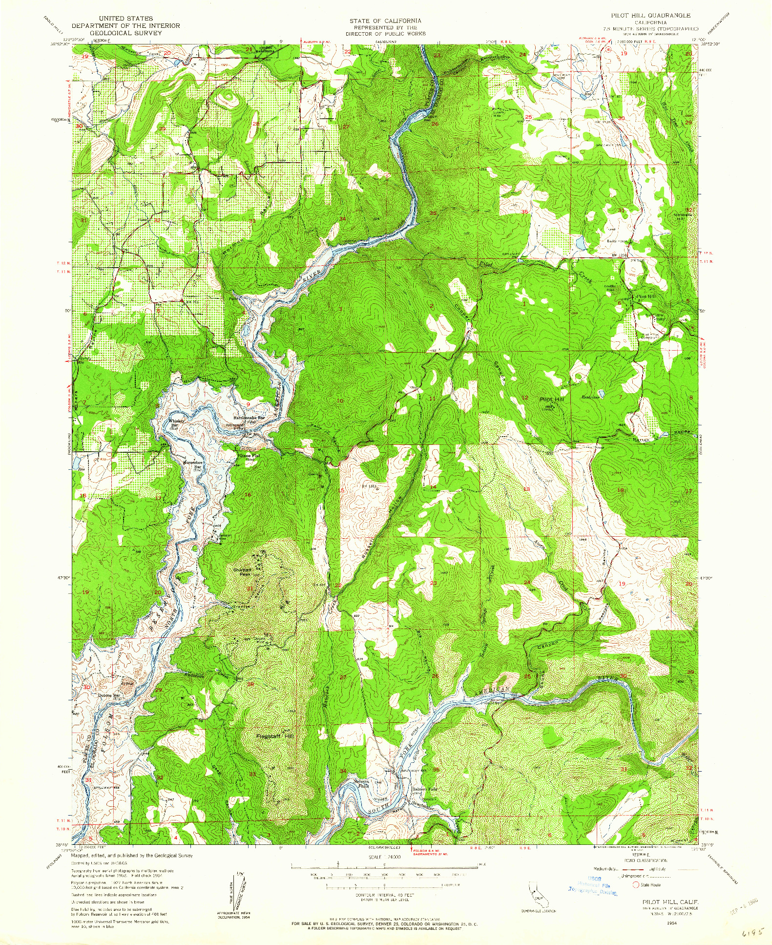 USGS 1:24000-SCALE QUADRANGLE FOR PILOT HILL, CA 1954