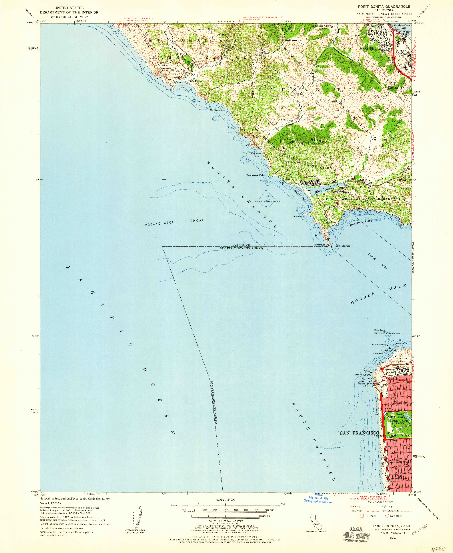 USGS 1:24000-SCALE QUADRANGLE FOR POINT BONITA, CA 1954