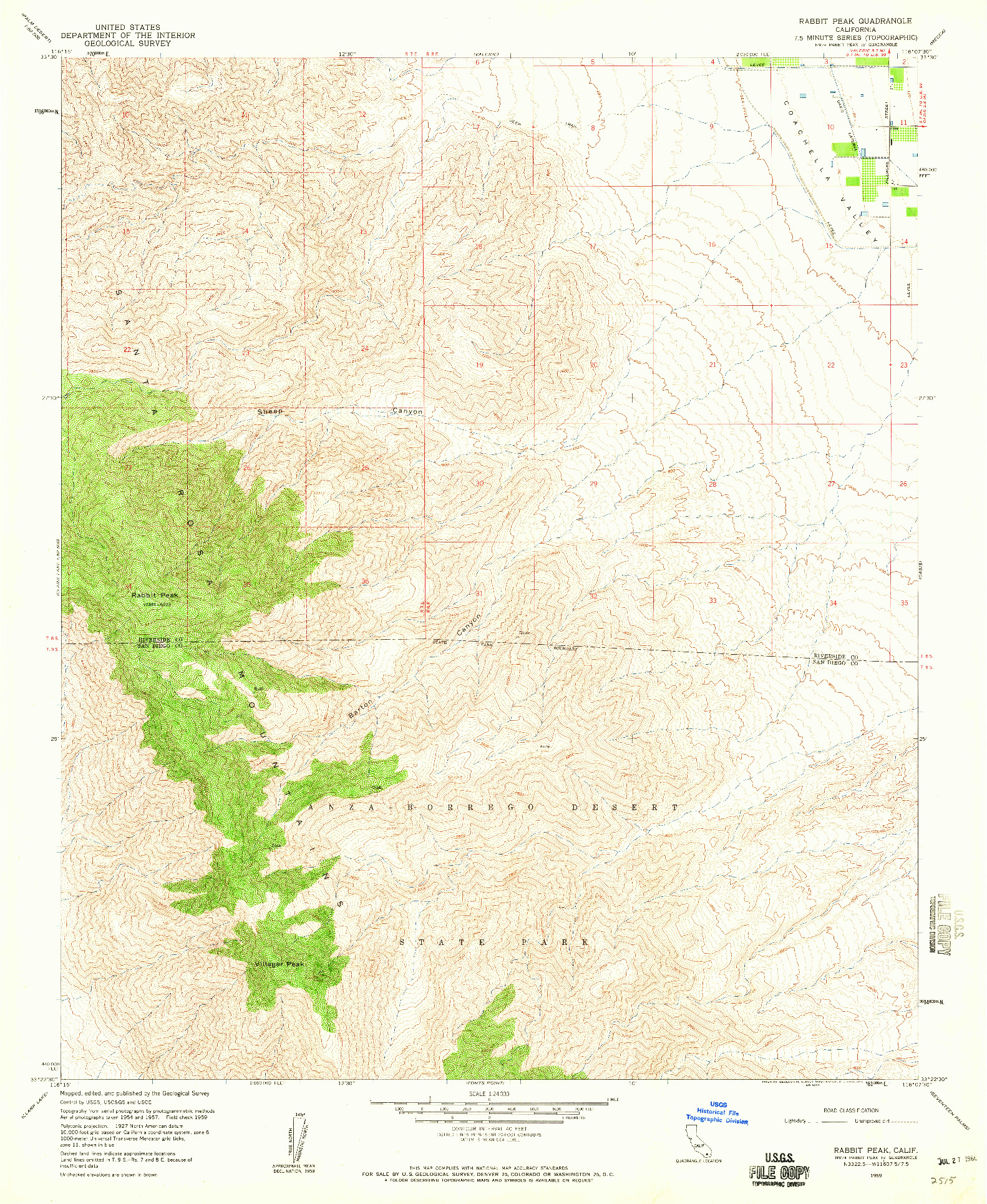 USGS 1:24000-SCALE QUADRANGLE FOR RABBIT PEAK, CA 1959