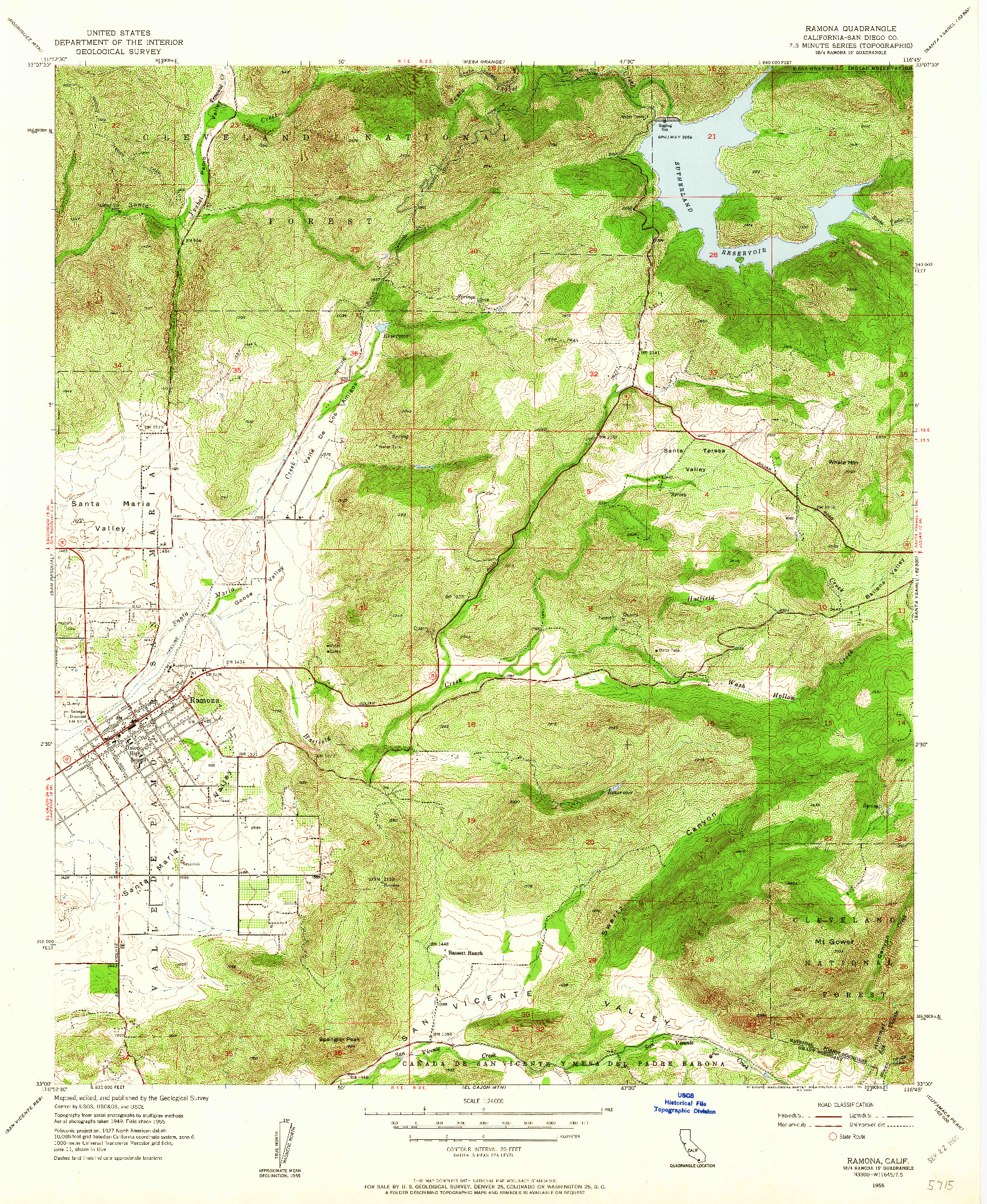USGS 1:24000-SCALE QUADRANGLE FOR RAMONA, CA 1955