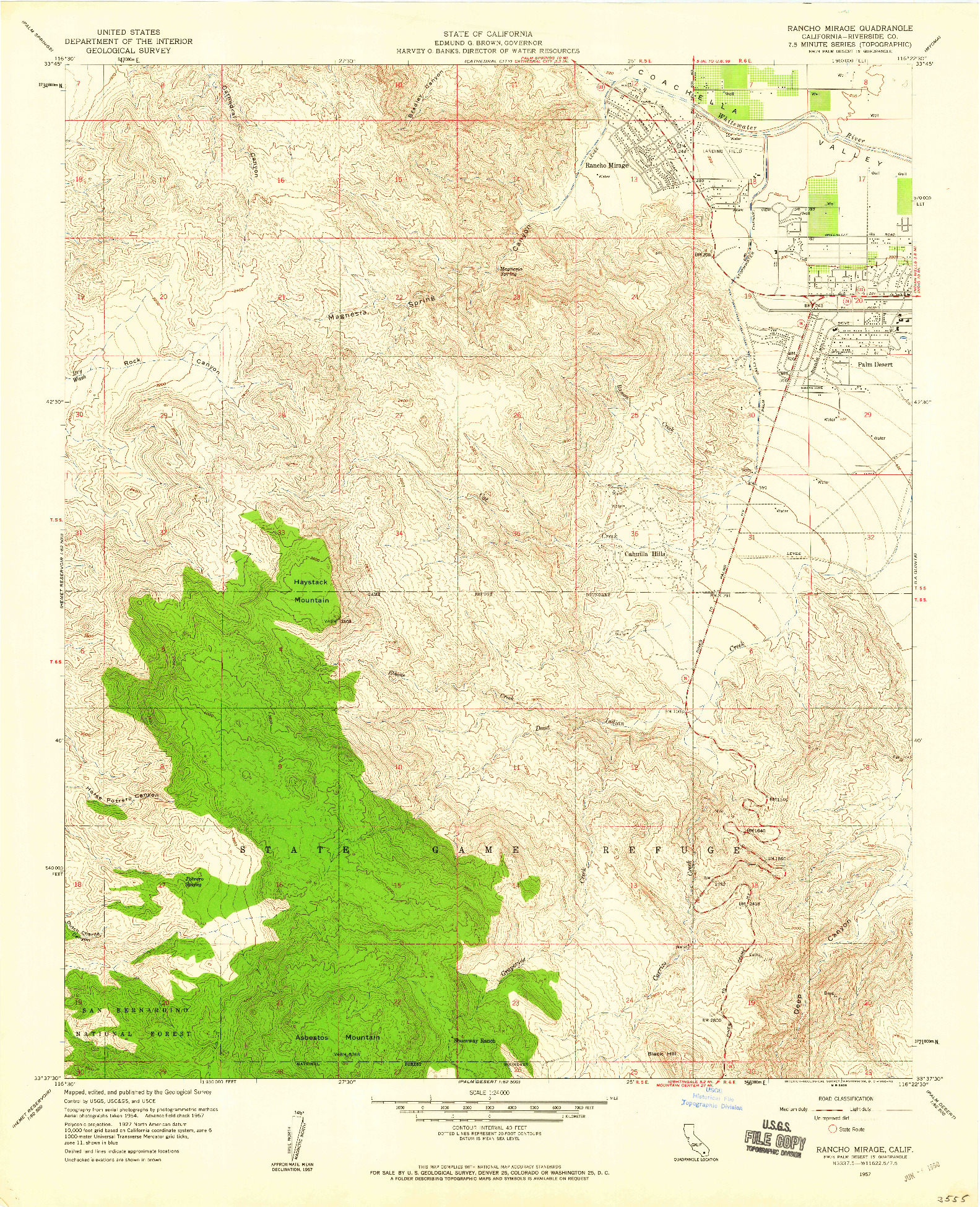 USGS 1:24000-SCALE QUADRANGLE FOR RANCHO MIRAGE, CA 1957