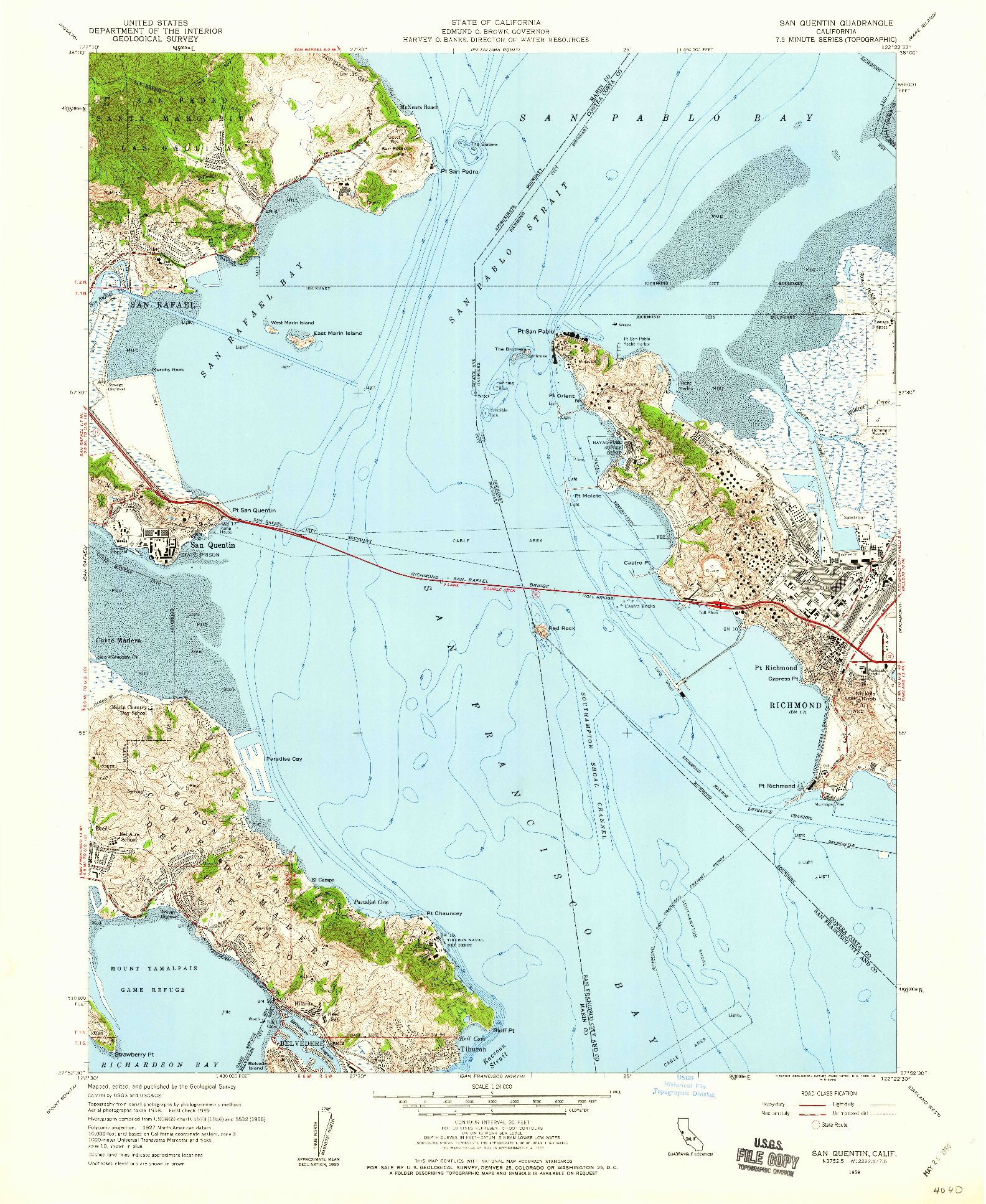 USGS 1:24000-SCALE QUADRANGLE FOR SAN QUENTIN, CA 1959