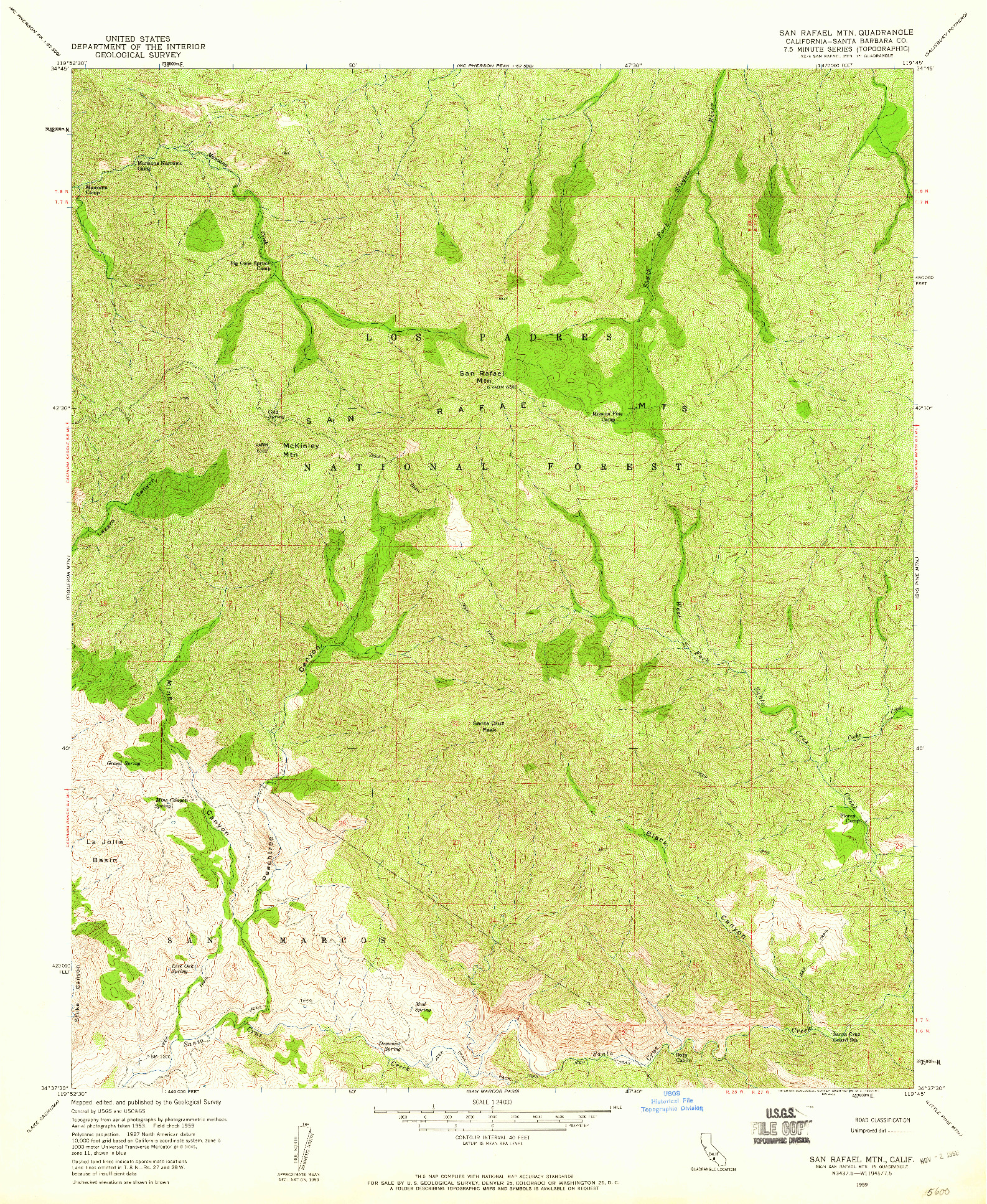 USGS 1:24000-SCALE QUADRANGLE FOR SAN RAFAEL MTN, CA 1959