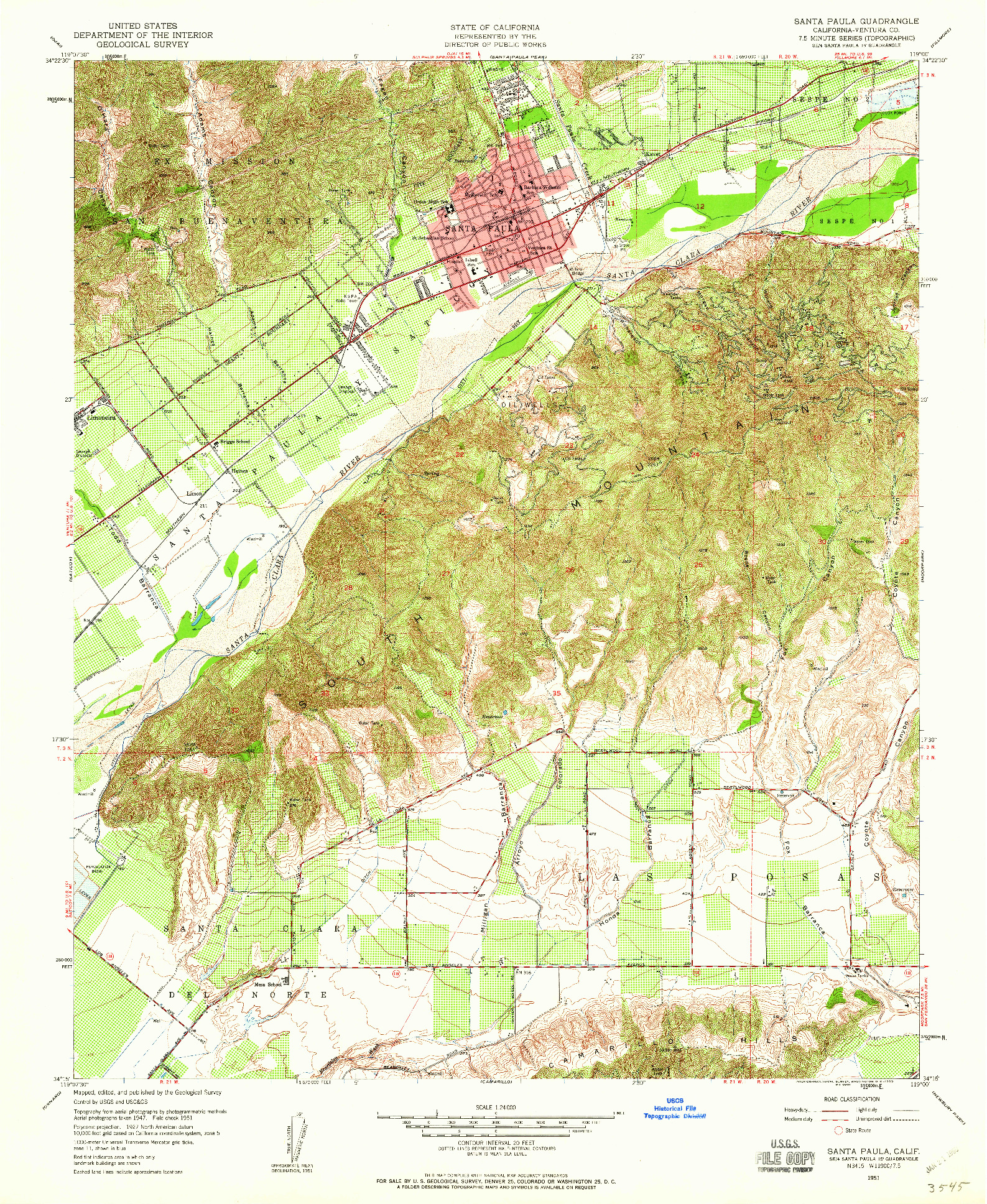 USGS 1:24000-SCALE QUADRANGLE FOR SANTA PAULA, CA 1951
