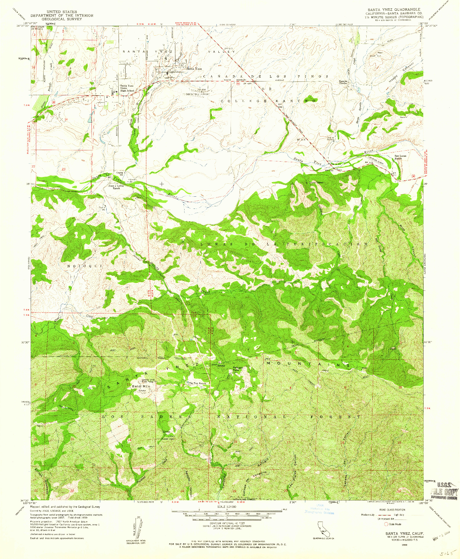USGS 1:24000-SCALE QUADRANGLE FOR SANTA YNEZ, CA 1959