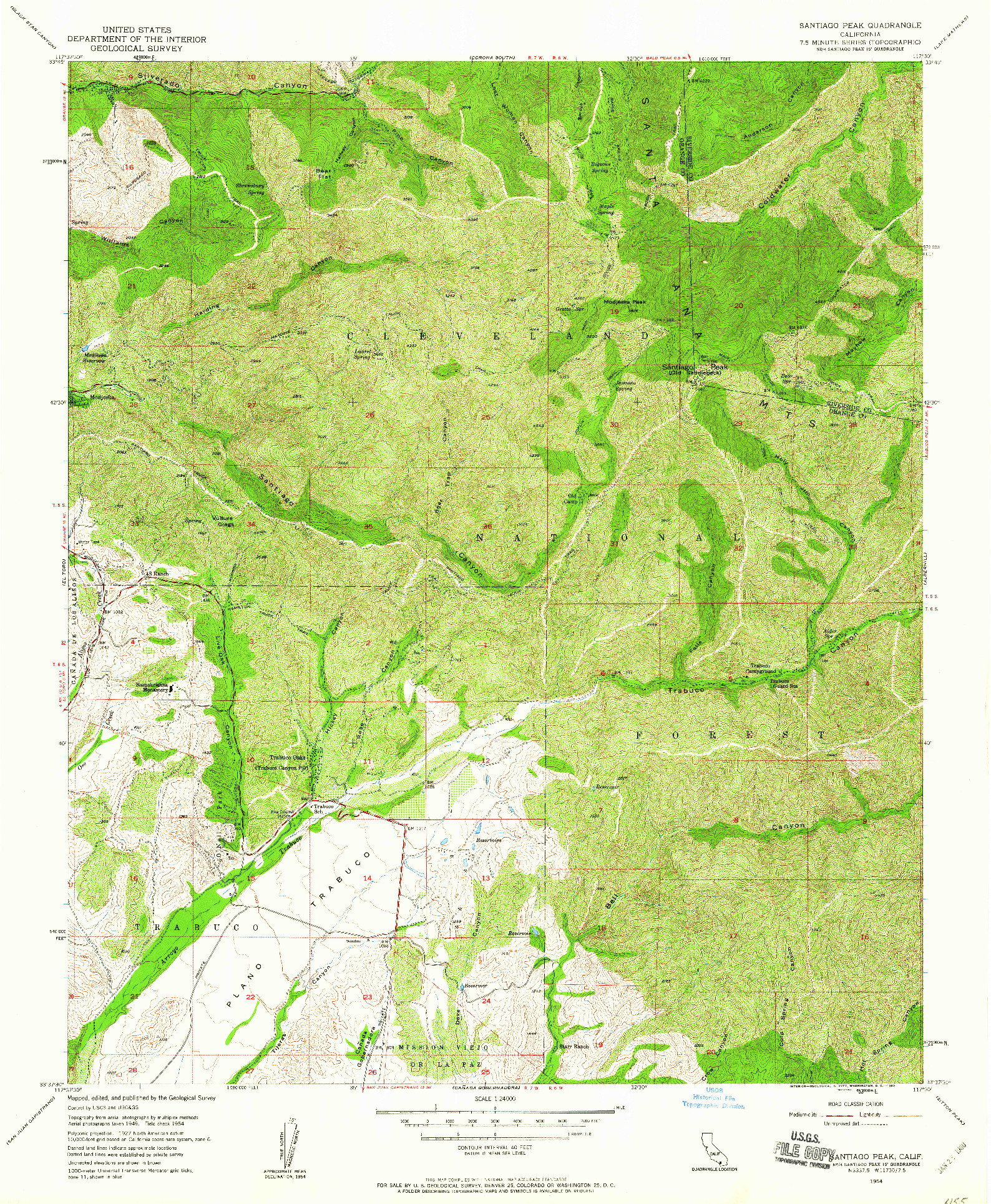 USGS 1:24000-SCALE QUADRANGLE FOR SANTIAGO PEAK, CA 1954