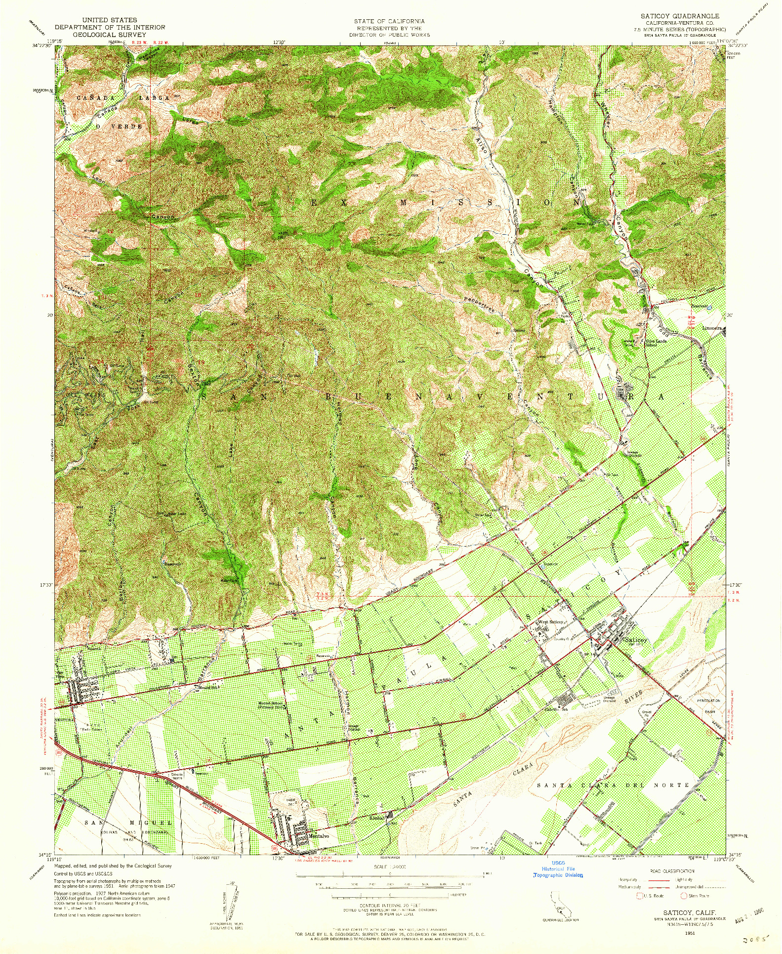 USGS 1:24000-SCALE QUADRANGLE FOR SATICOY, CA 1951