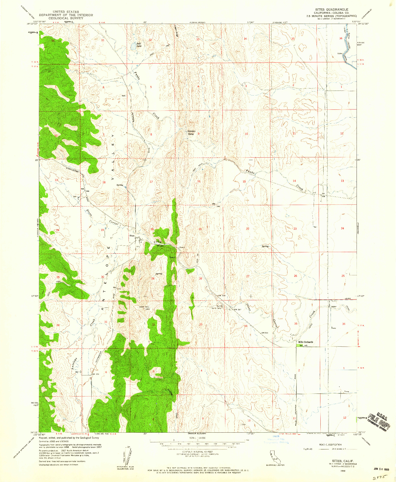 USGS 1:24000-SCALE QUADRANGLE FOR SITES, CA 1958