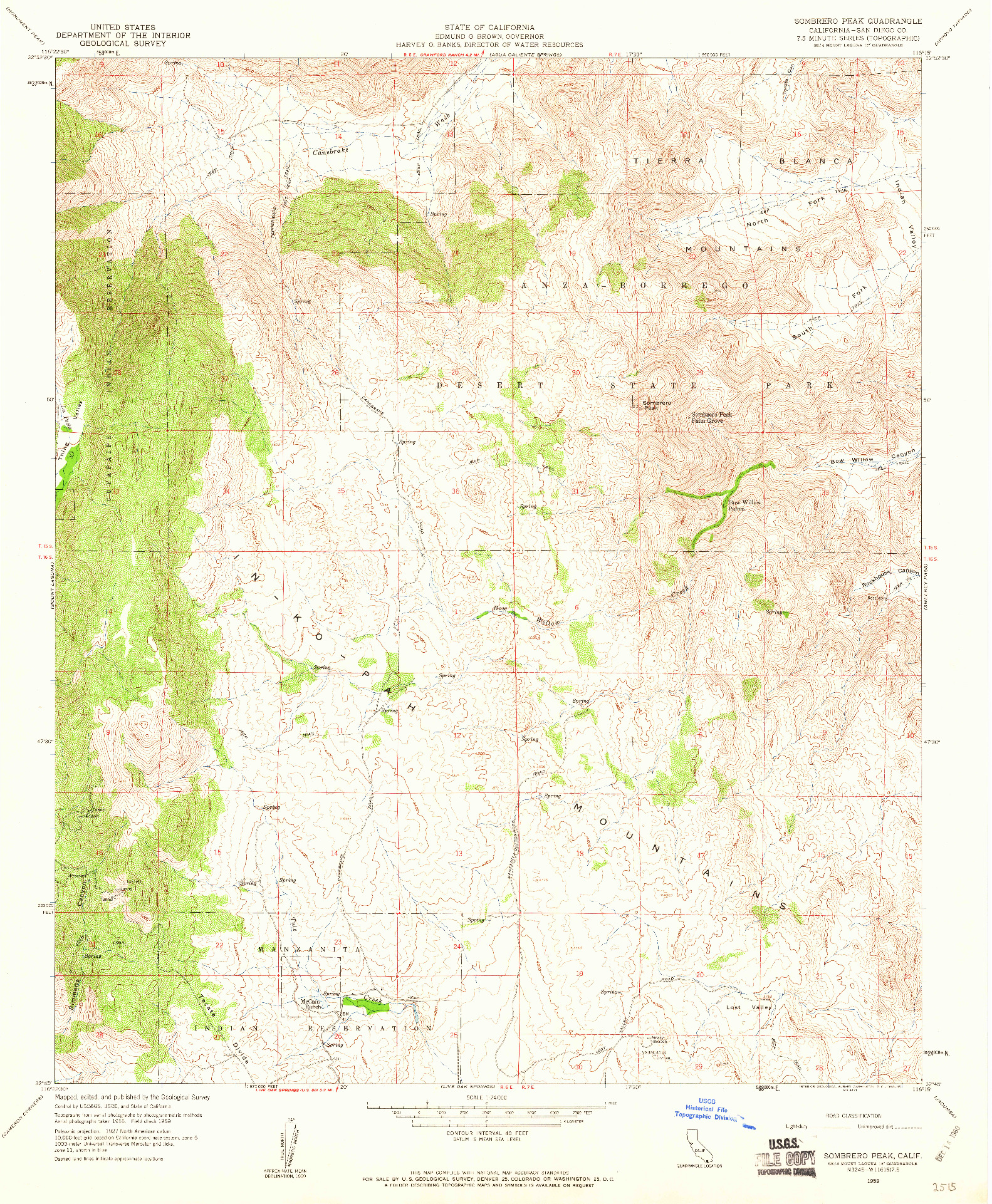 USGS 1:24000-SCALE QUADRANGLE FOR SOMBRERO PEAK, CA 1959