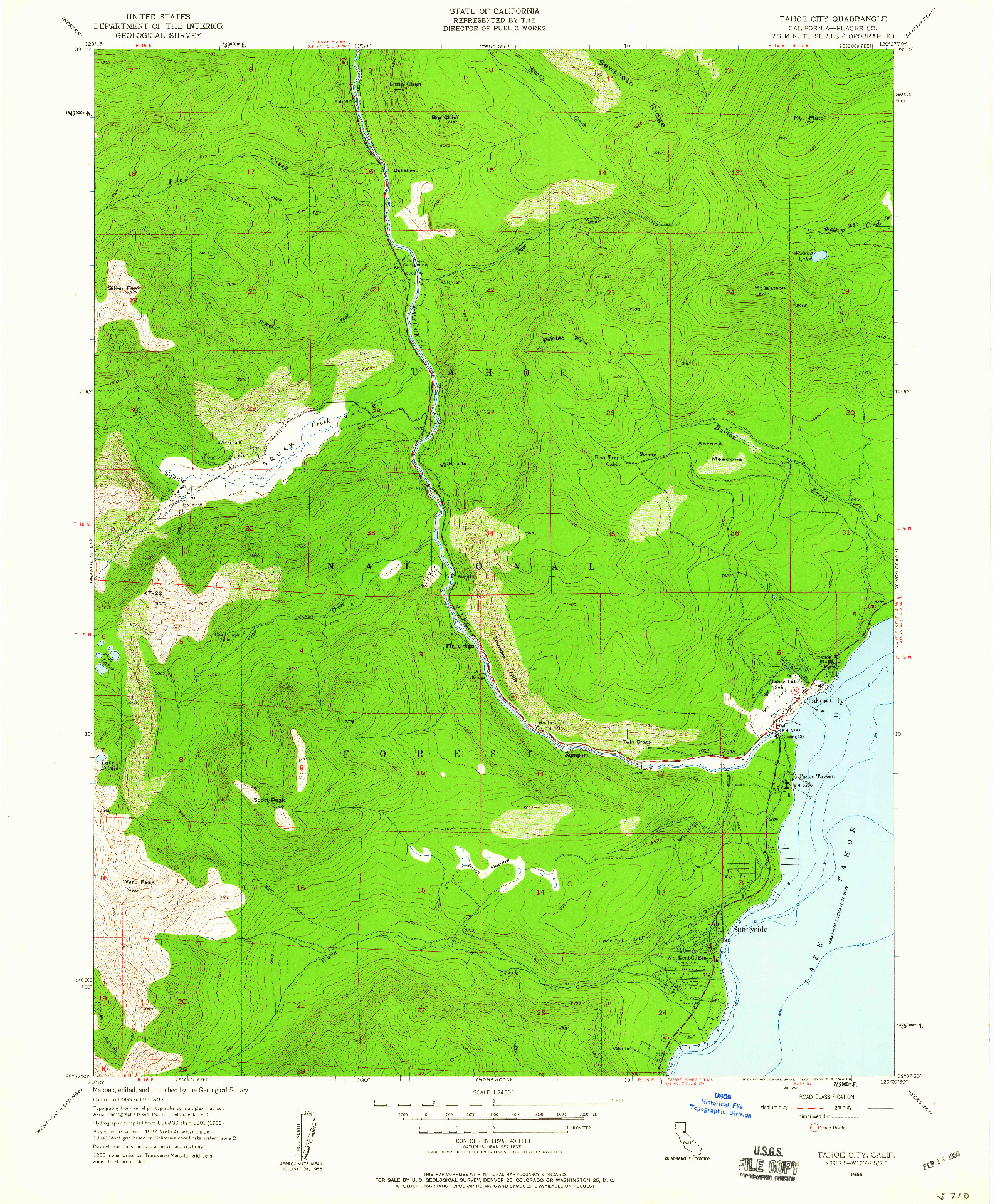 USGS 1:24000-SCALE QUADRANGLE FOR TAHOE CITY, CA 1955