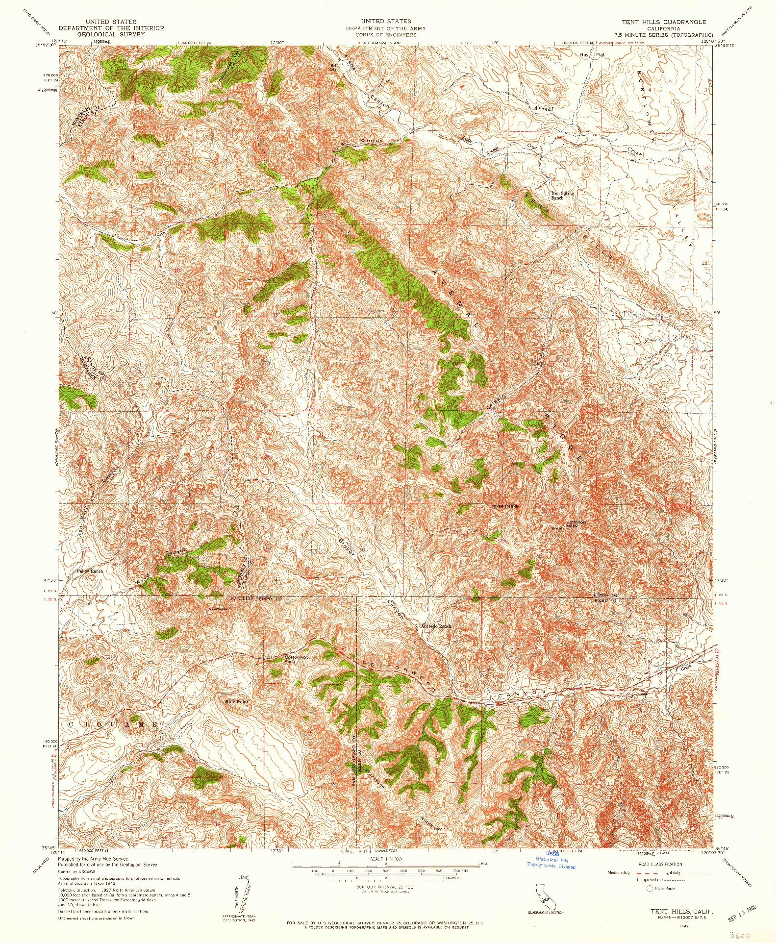 USGS 1:24000-SCALE QUADRANGLE FOR TENT HILLS, CA 1942