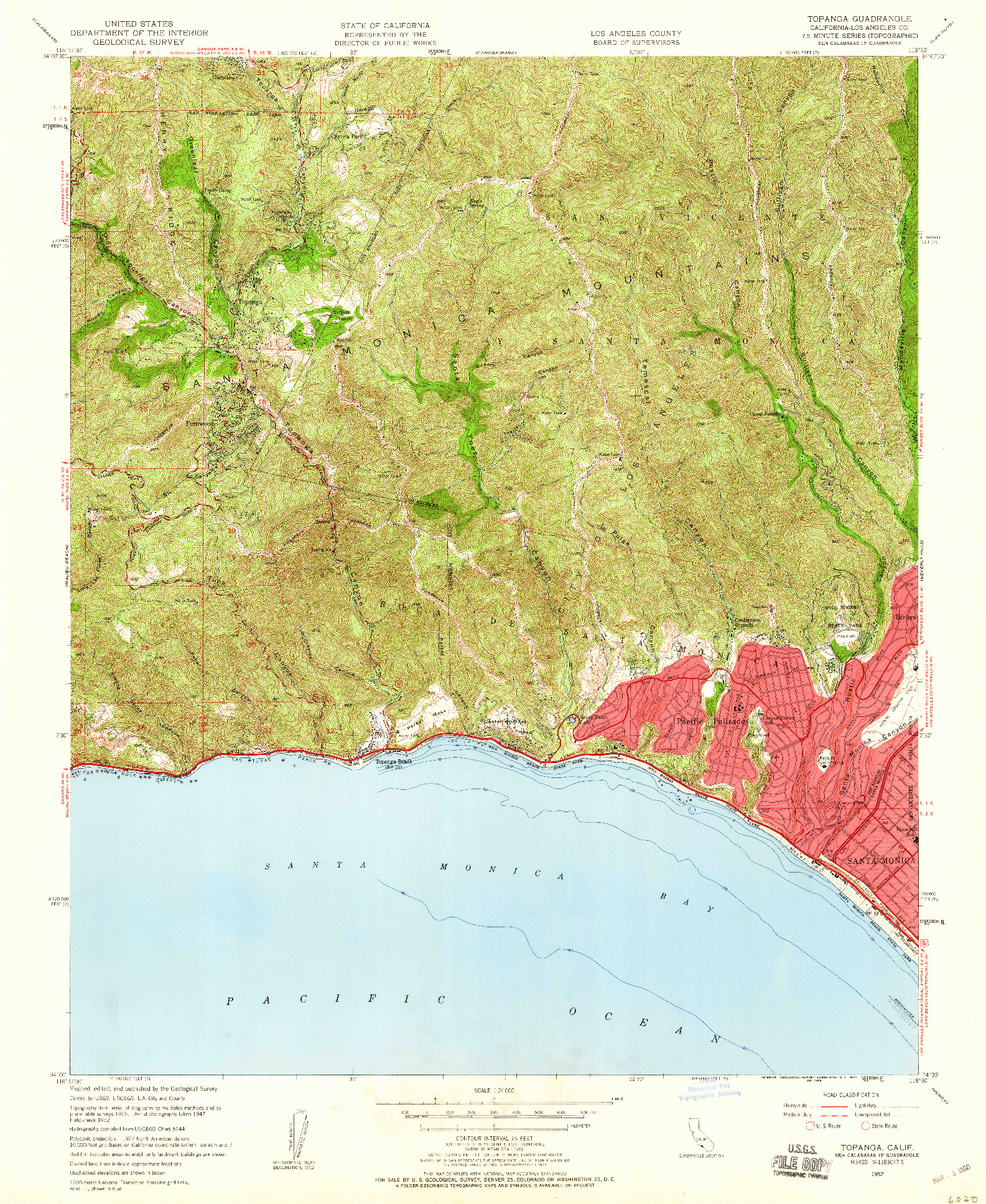 USGS 1:24000-SCALE QUADRANGLE FOR TOPANGA, CA 1952
