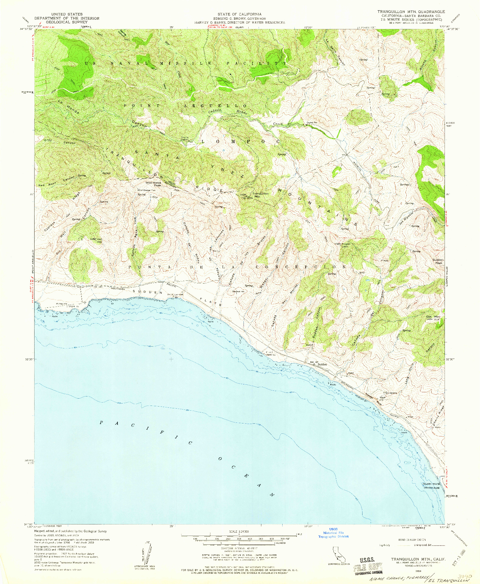 USGS 1:24000-SCALE QUADRANGLE FOR TRANQUILLON MOUNTAIN, CA 1959