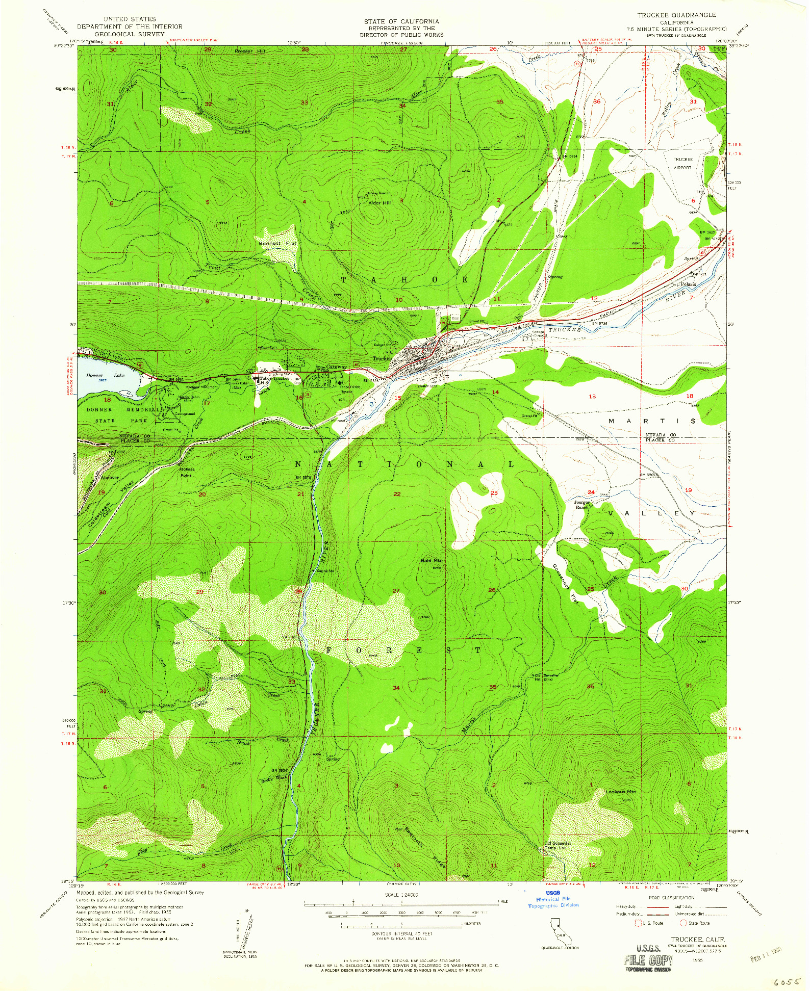 USGS 1:24000-SCALE QUADRANGLE FOR TRUCKEE, CA 1955