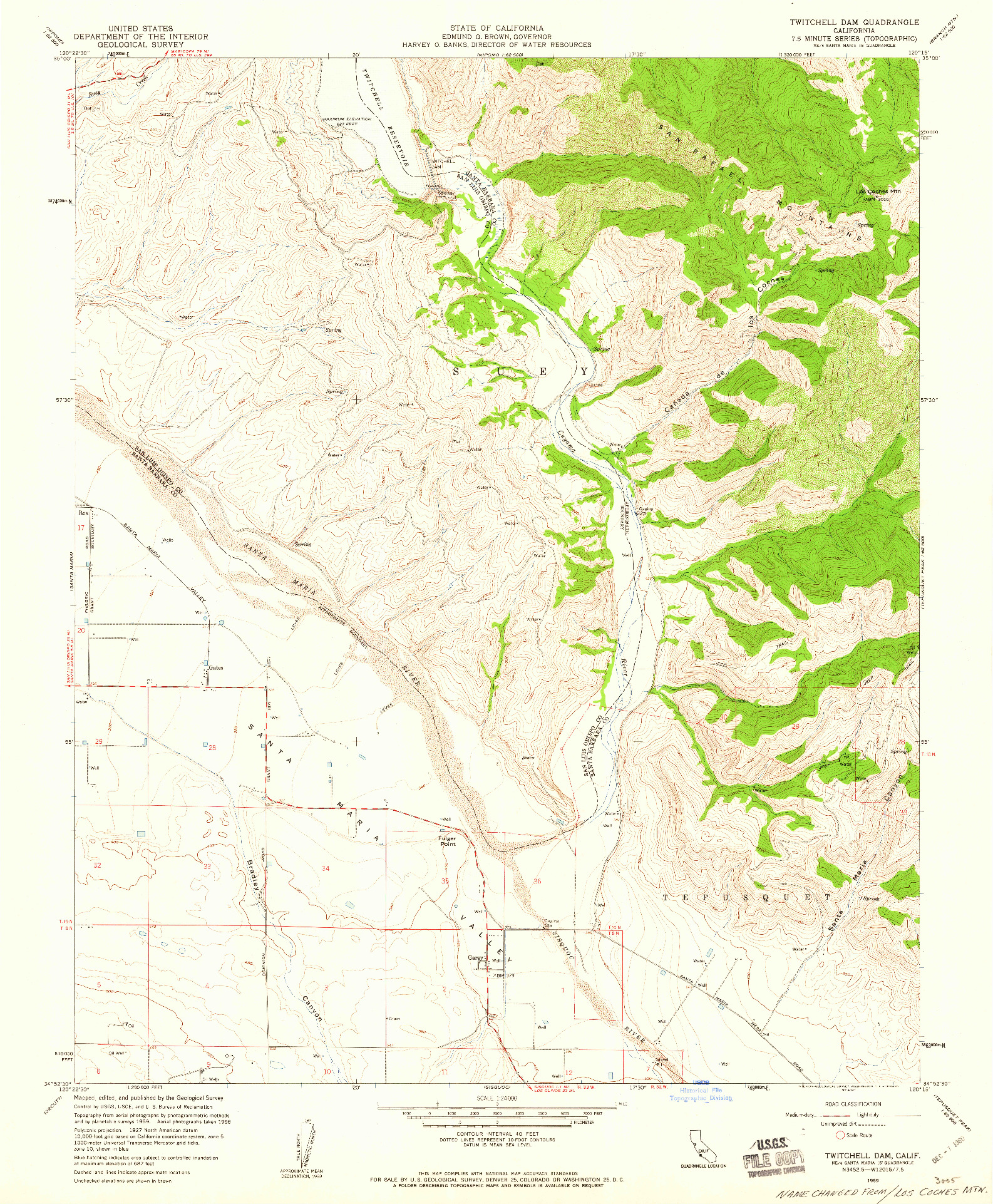 USGS 1:24000-SCALE QUADRANGLE FOR TWITCHELL DAM, CA 1959
