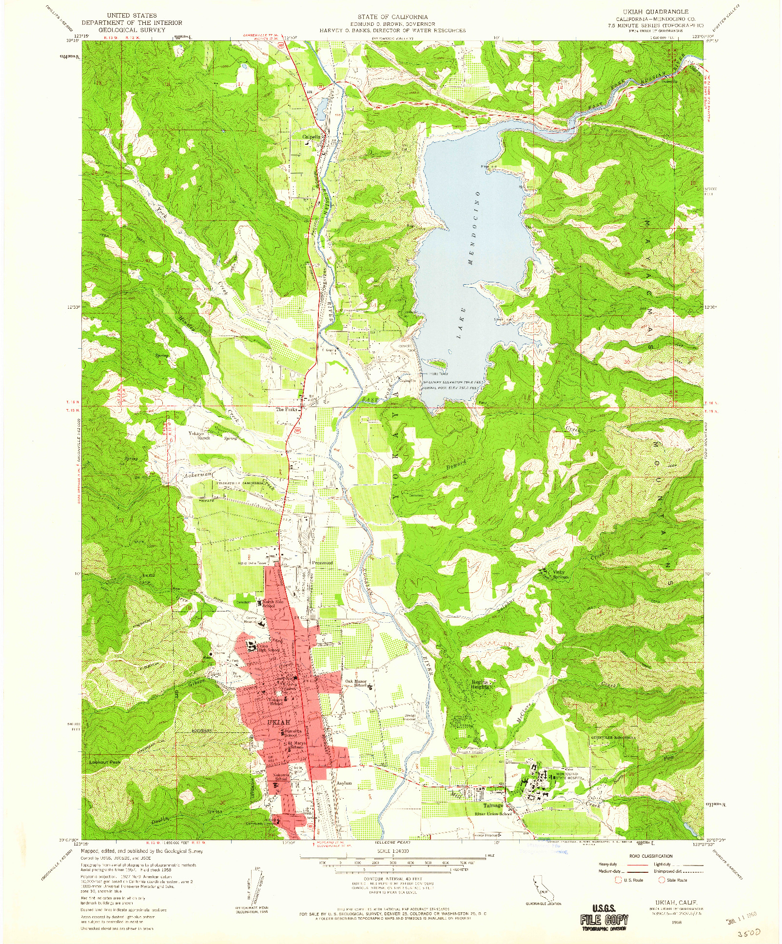 USGS 1:24000-SCALE QUADRANGLE FOR UKIAH, CA 1958