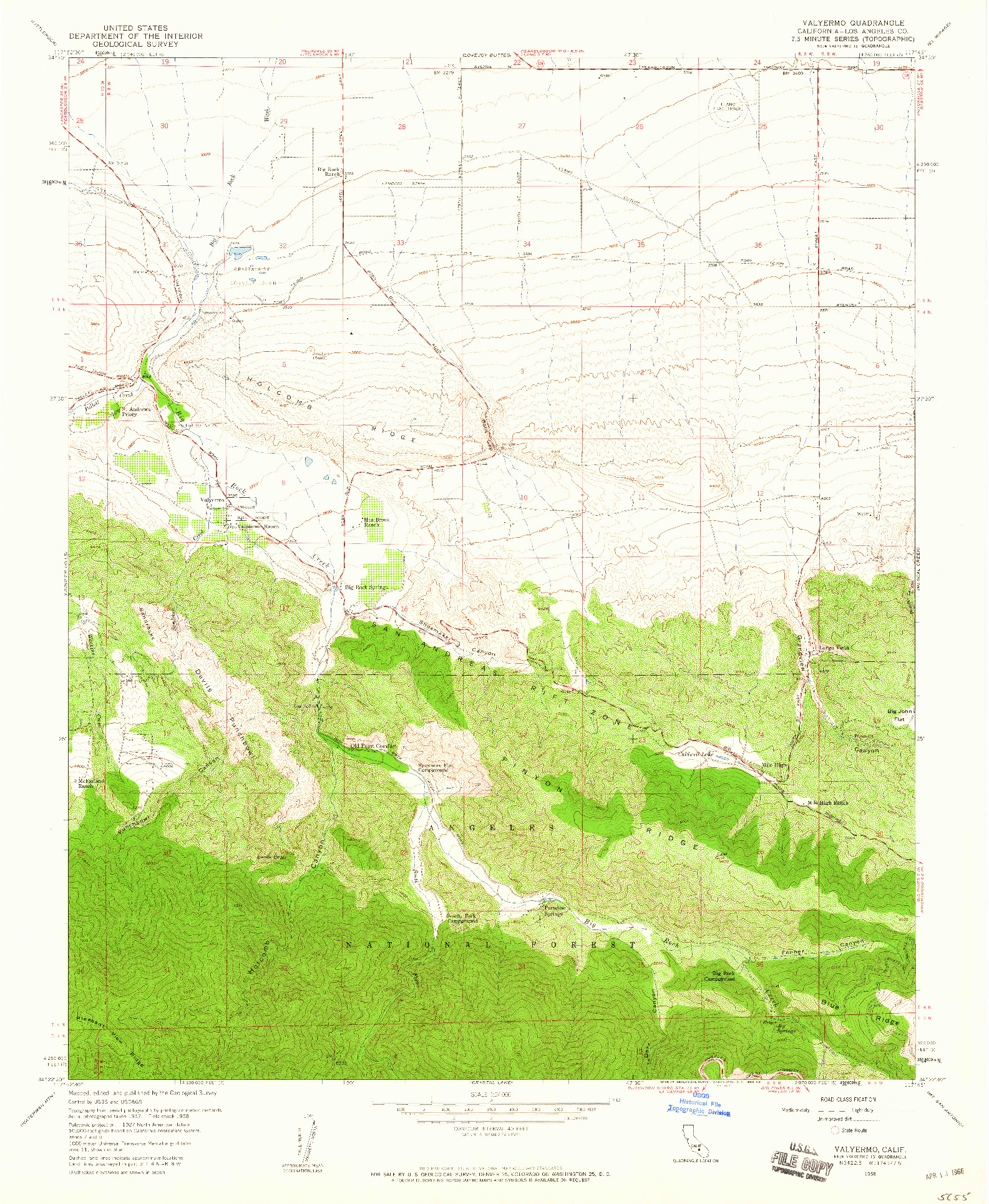 USGS 1:24000-SCALE QUADRANGLE FOR VALYERMO, CA 1958