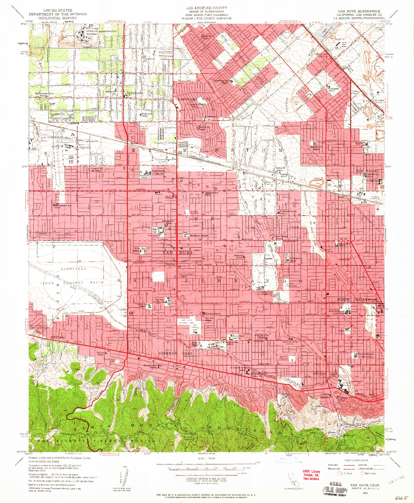 USGS 1:24000-SCALE QUADRANGLE FOR VAN NUYS, CA 1953