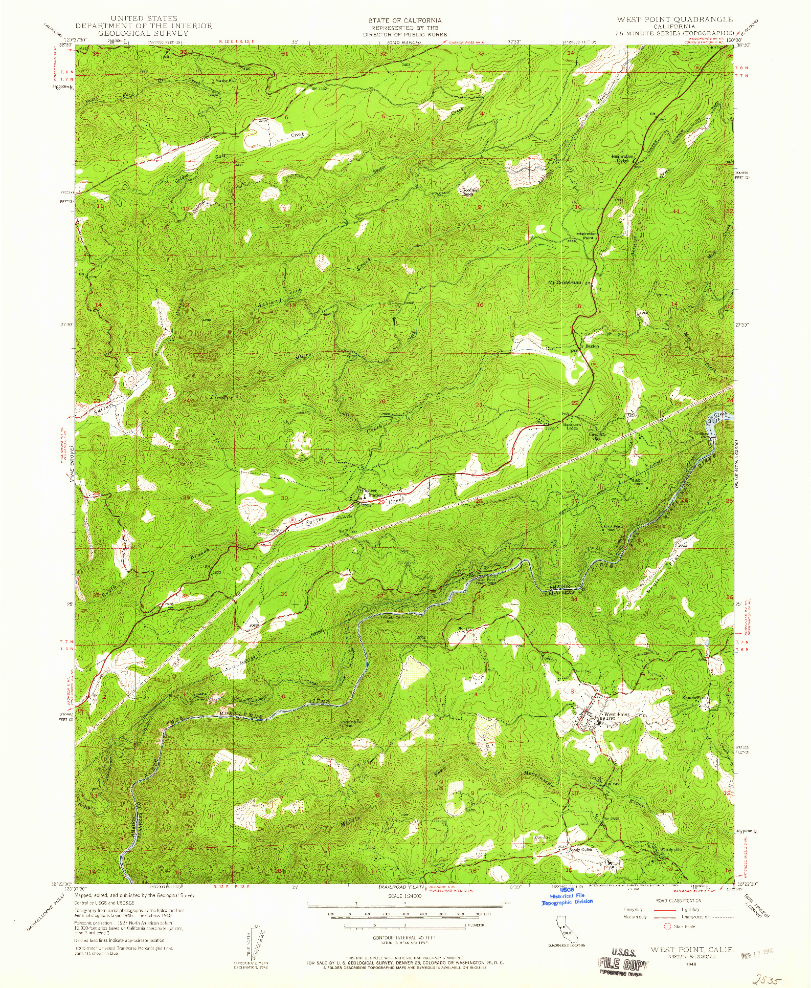 USGS 1:24000-SCALE QUADRANGLE FOR WEST POINT, CA 1948