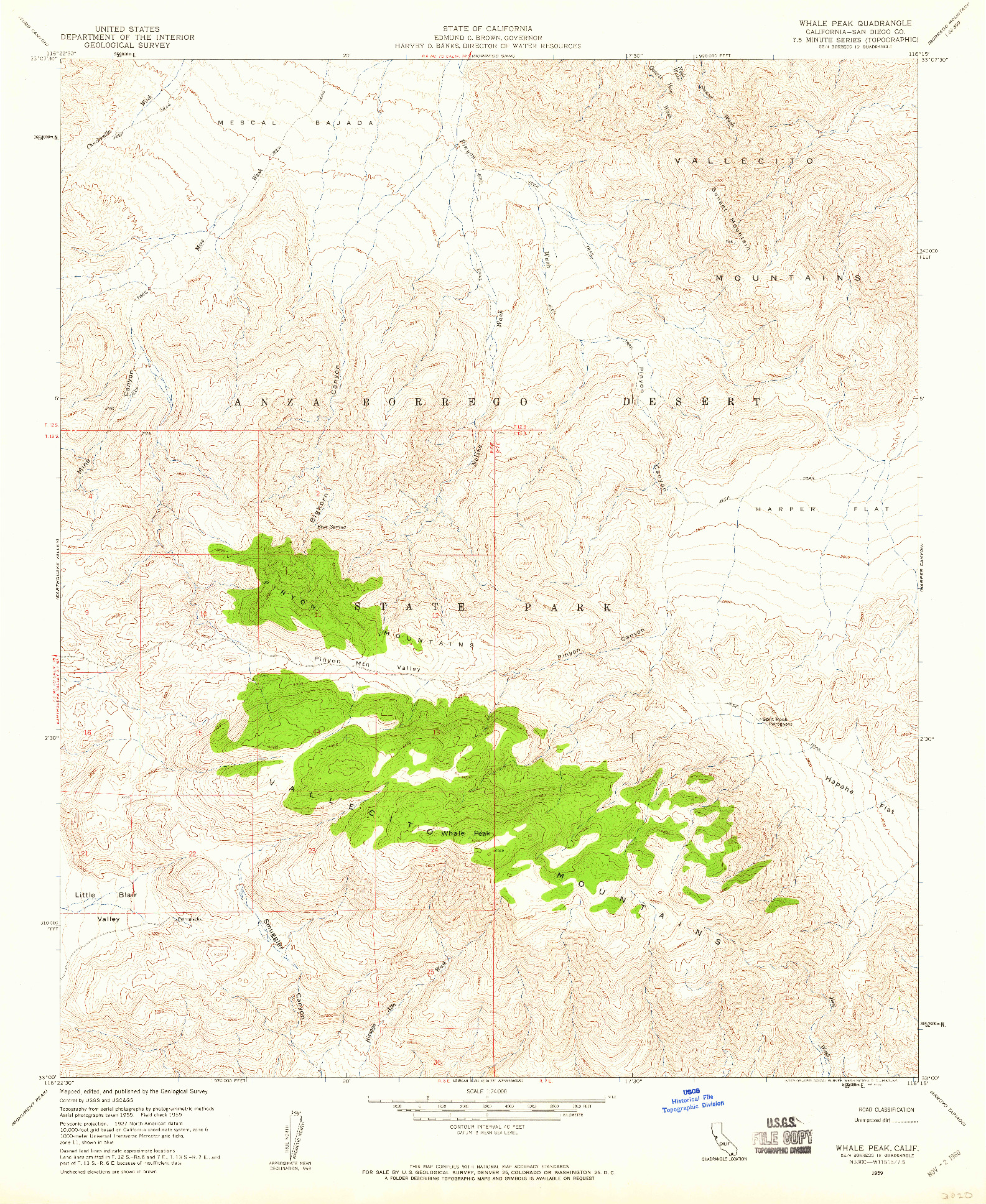 USGS 1:24000-SCALE QUADRANGLE FOR WHALE PEAK, CA 1959