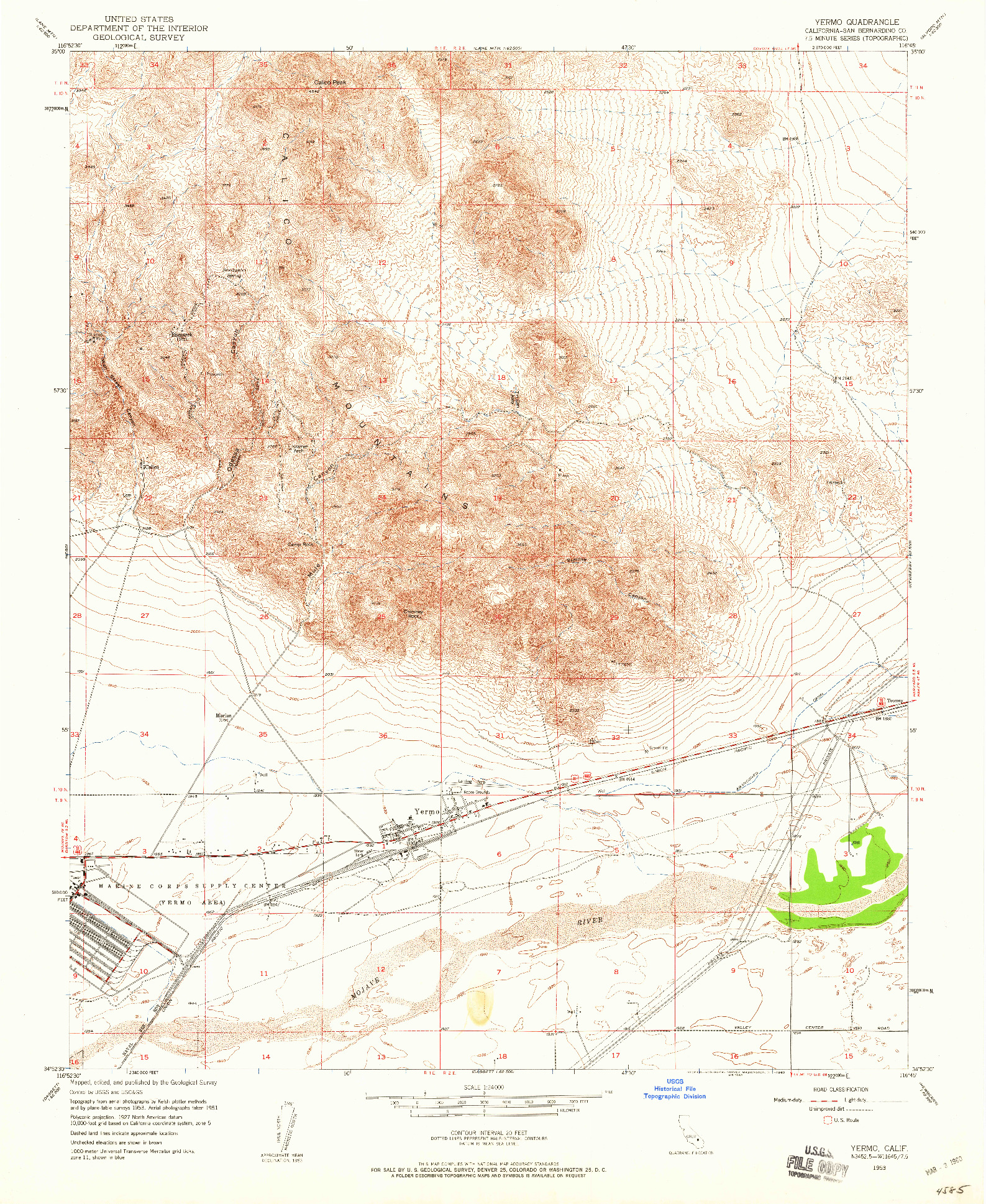 USGS 1:24000-SCALE QUADRANGLE FOR YERMO, CA 1953