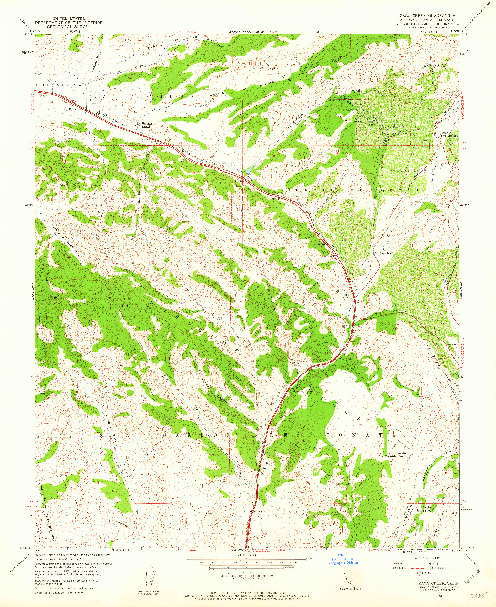 USGS 1:24000-SCALE QUADRANGLE FOR ZACA CREEK, CA 1959