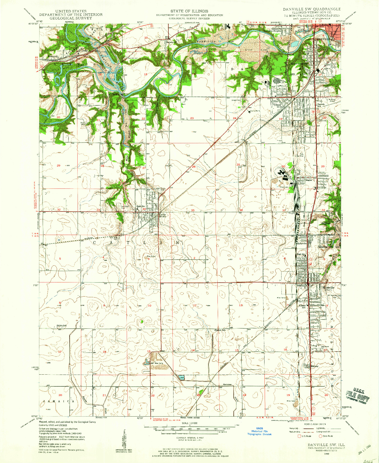 USGS 1:24000-SCALE QUADRANGLE FOR DANVILLE SW, IL 1949