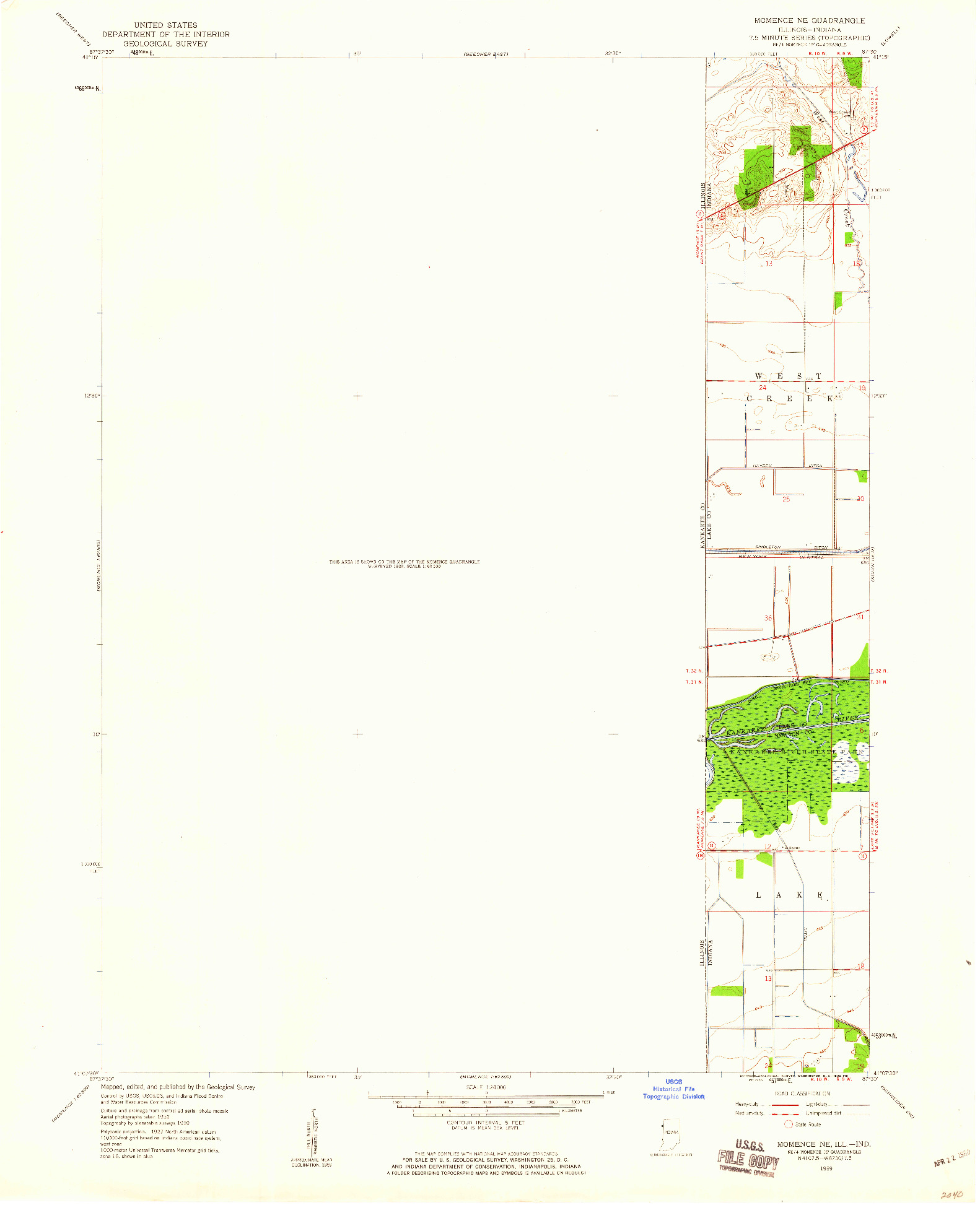 USGS 1:24000-SCALE QUADRANGLE FOR MOMENCE NE, IL 1959