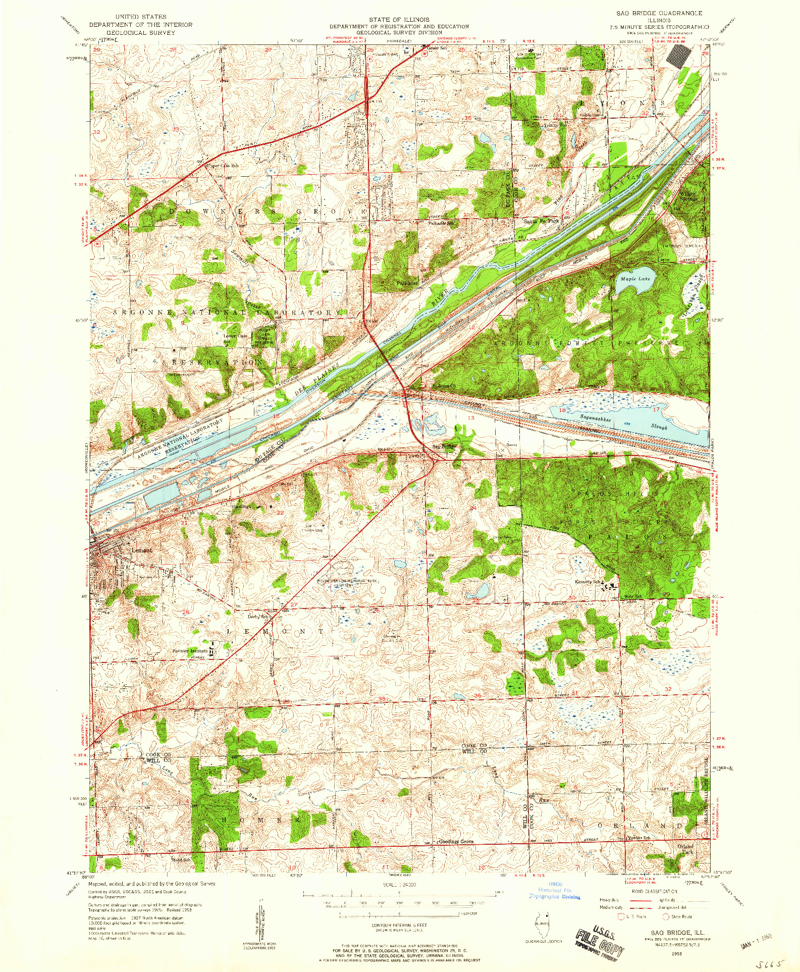 USGS 1:24000-SCALE QUADRANGLE FOR SAG BRIDGE, IL 1953