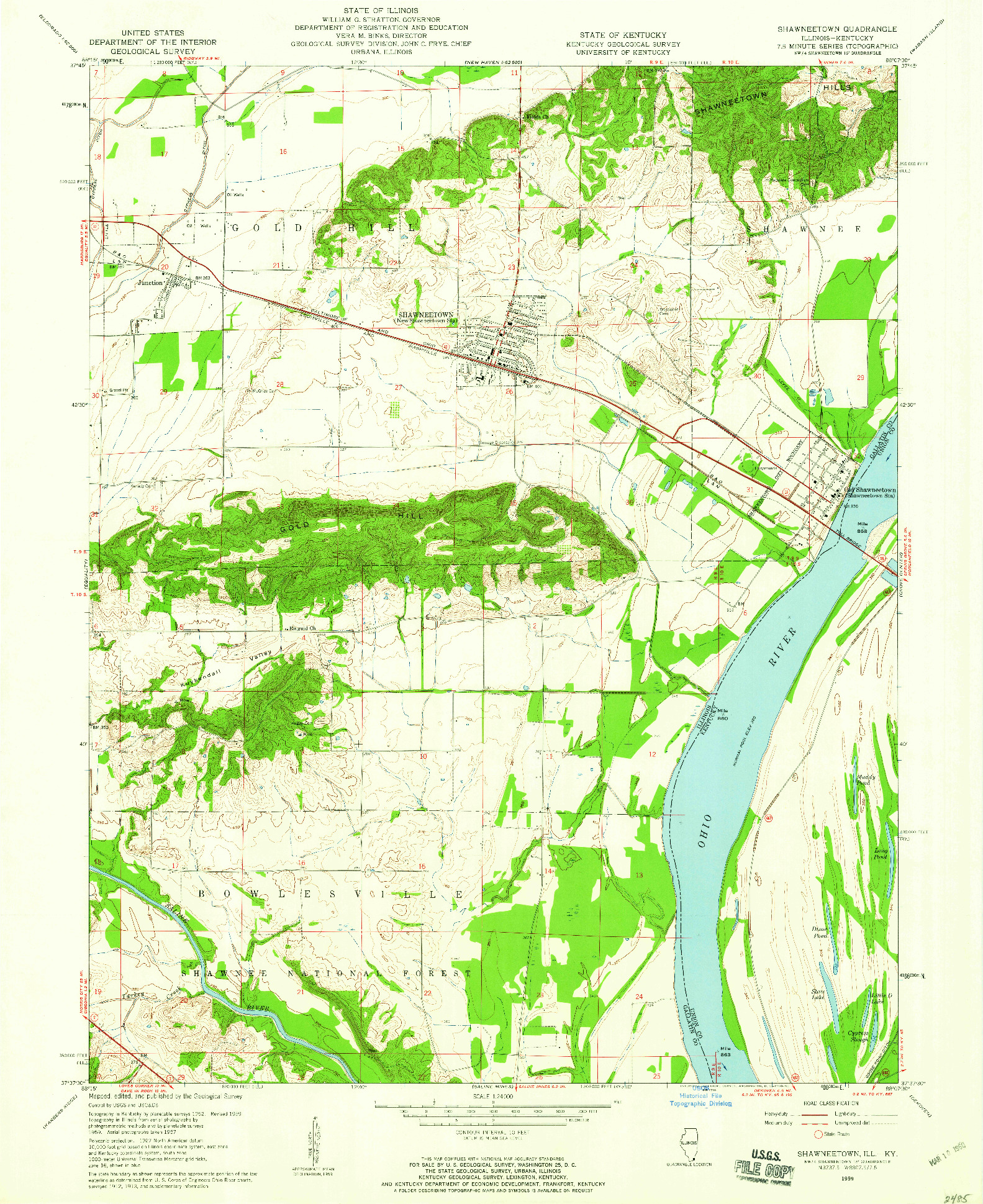 USGS 1:24000-SCALE QUADRANGLE FOR SHAWNEETOWN, IL 1959