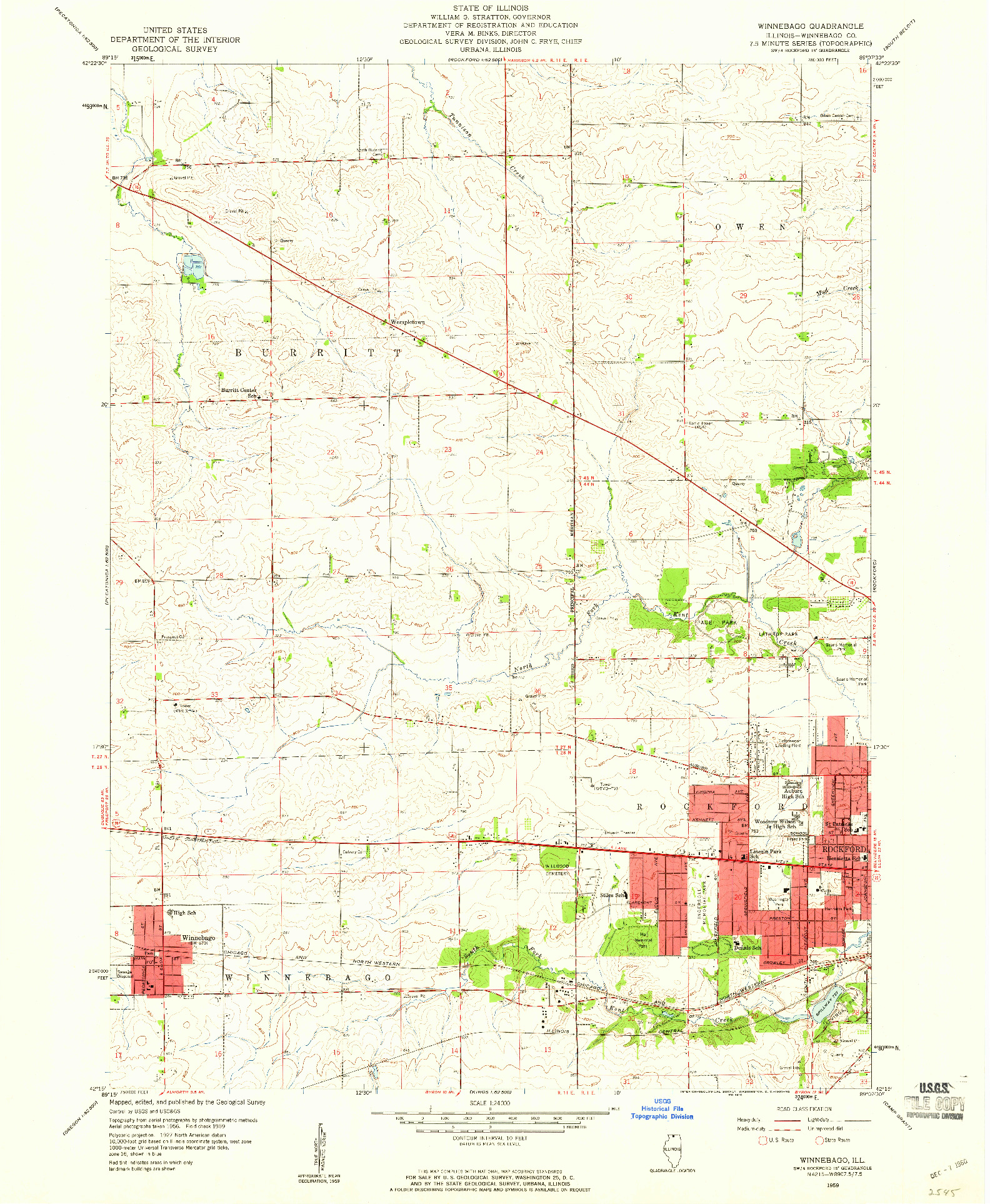 USGS 1:24000-SCALE QUADRANGLE FOR WINNEBAGO, IL 1959
