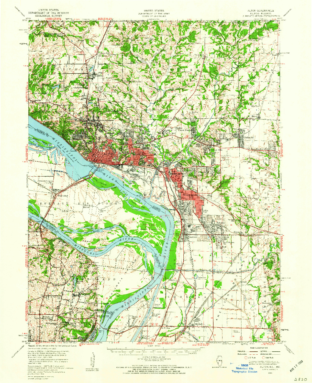 USGS 1:62500-SCALE QUADRANGLE FOR ALTON, IL 1955