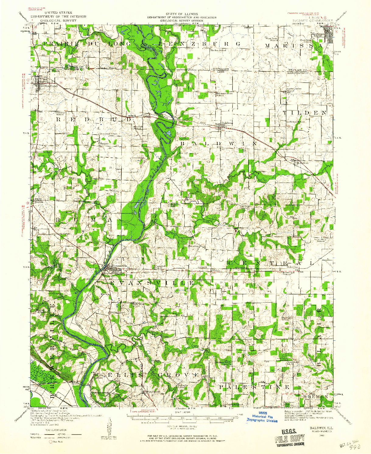 USGS 1:62500-SCALE QUADRANGLE FOR BALDWIN, IL 1942