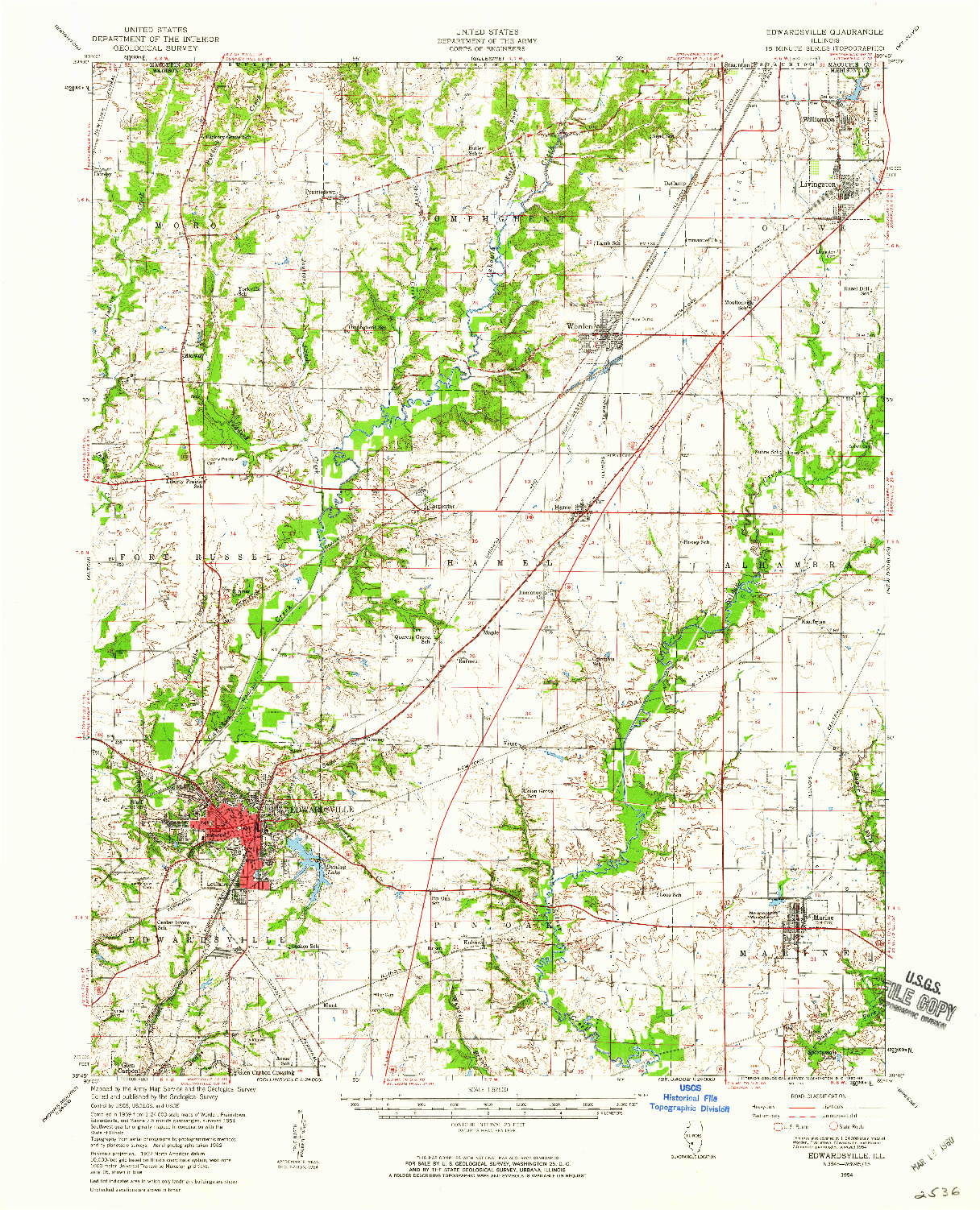 USGS 1:62500-SCALE QUADRANGLE FOR EDWARDSVILLE, IL 1954