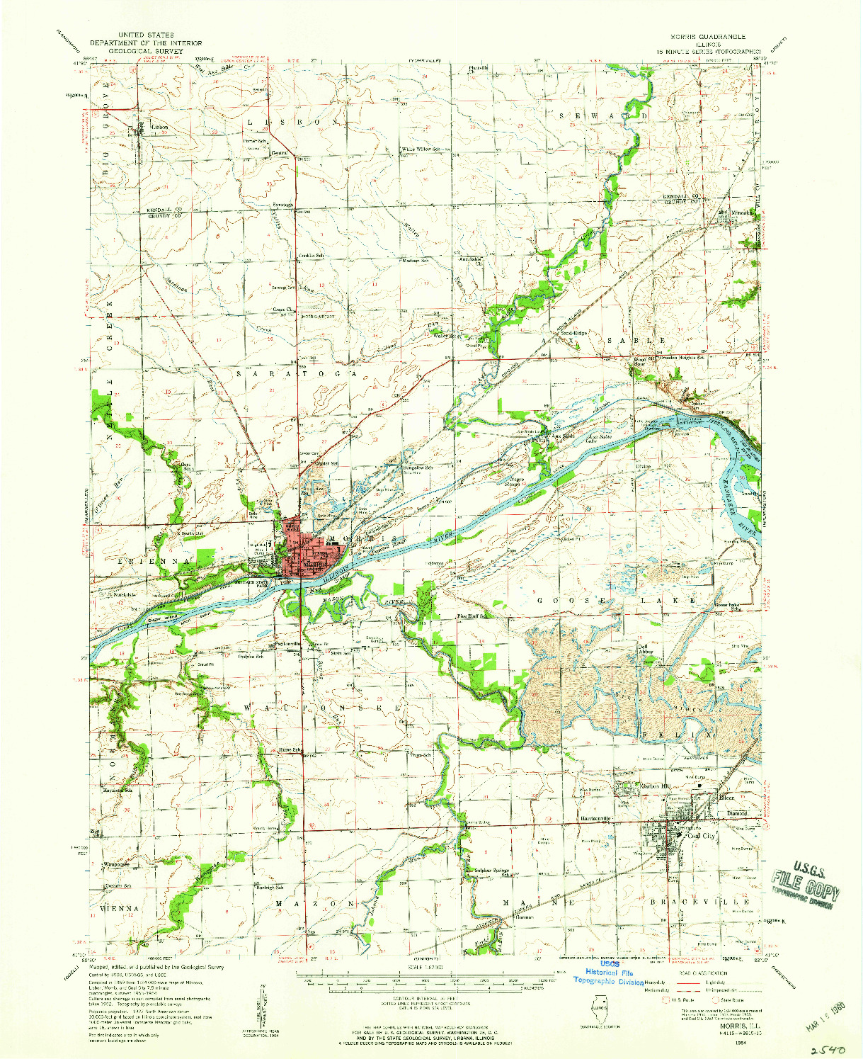 USGS 1:62500-SCALE QUADRANGLE FOR MORRIS, IL 1954
