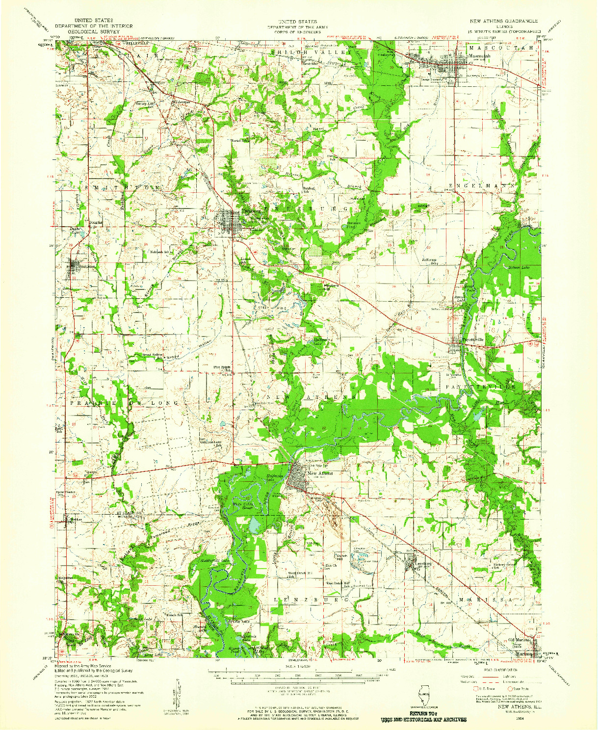 USGS 1:62500-SCALE QUADRANGLE FOR NEW ATHENS, IL 1954