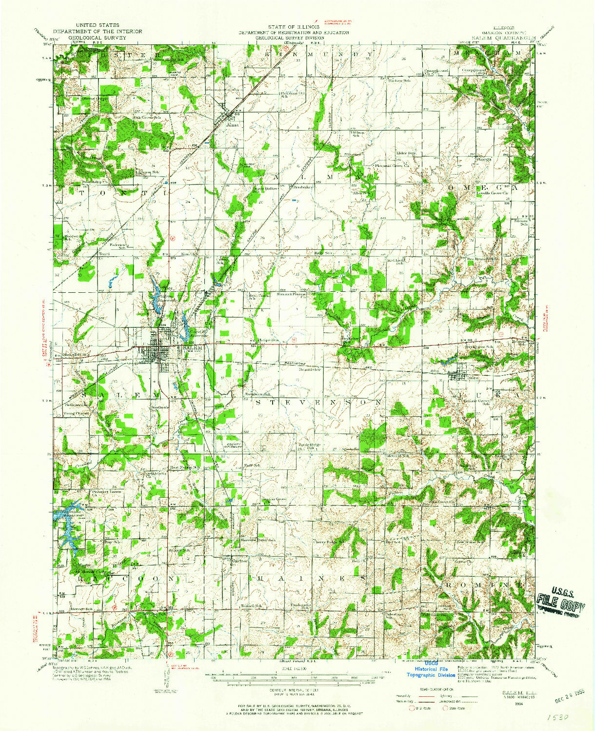 USGS 1:62500-SCALE QUADRANGLE FOR SALEM, IL 1934