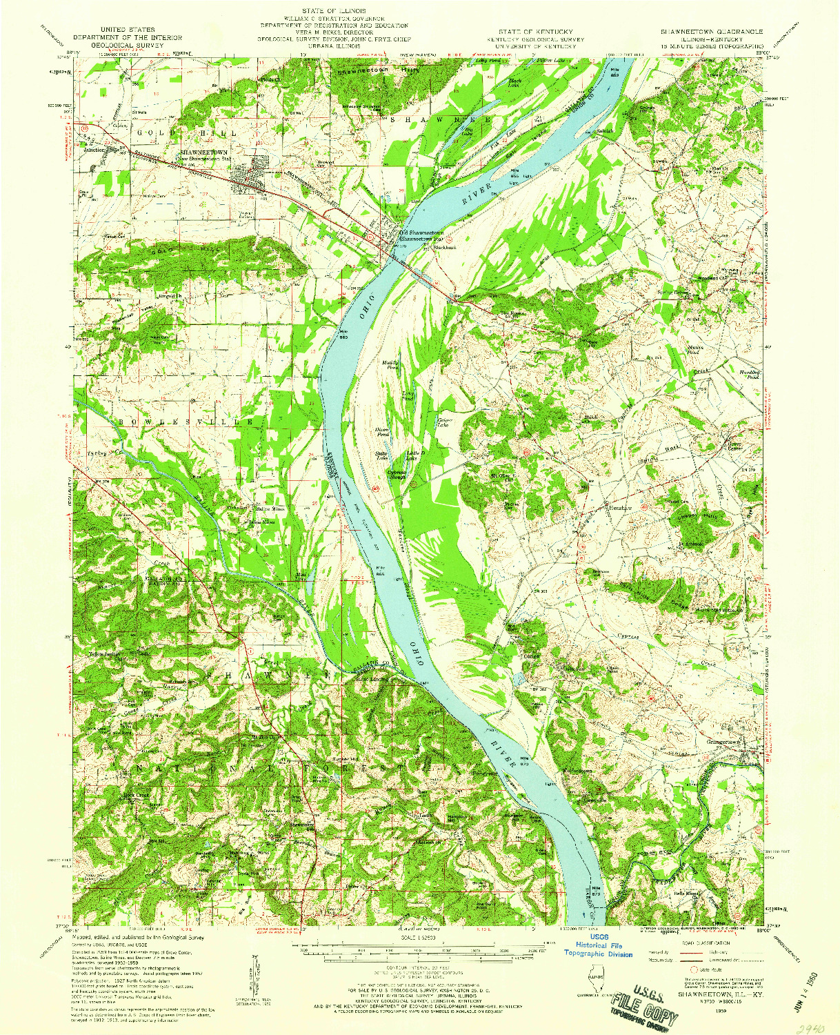 USGS 1:62500-SCALE QUADRANGLE FOR SHAWNEETOWN, IL 1959