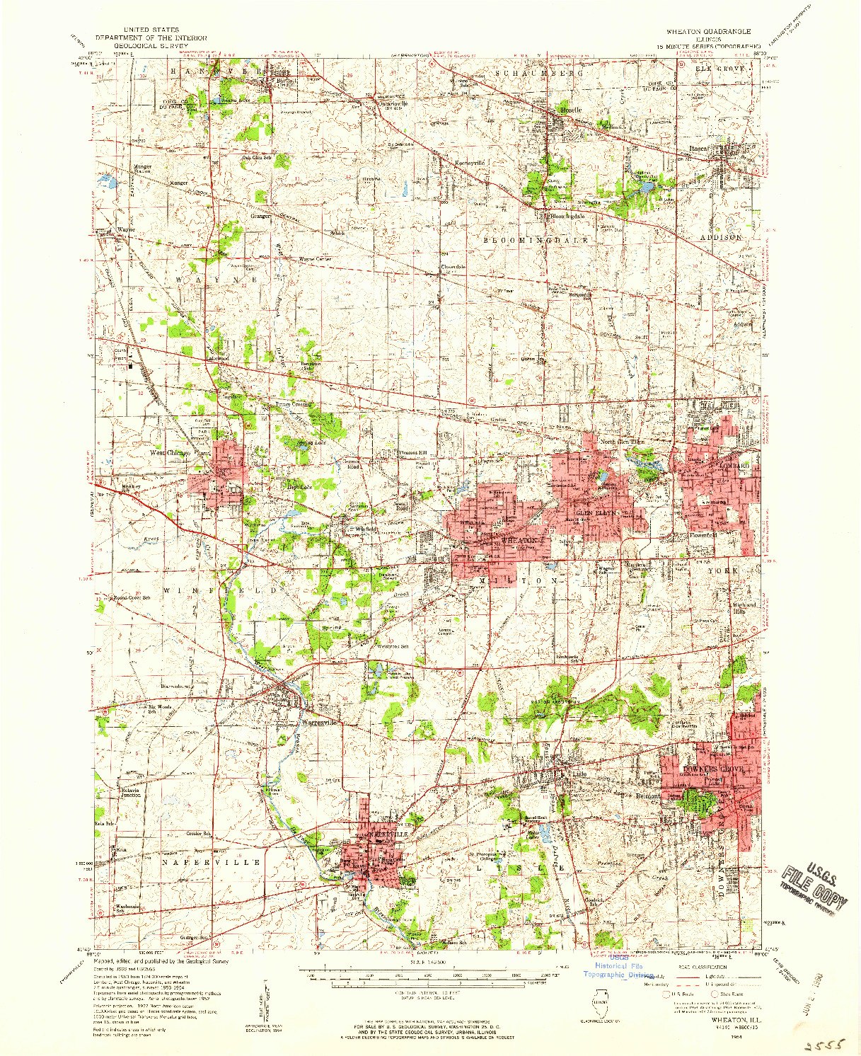 USGS 1:62500-SCALE QUADRANGLE FOR WHEATON, IL 1954